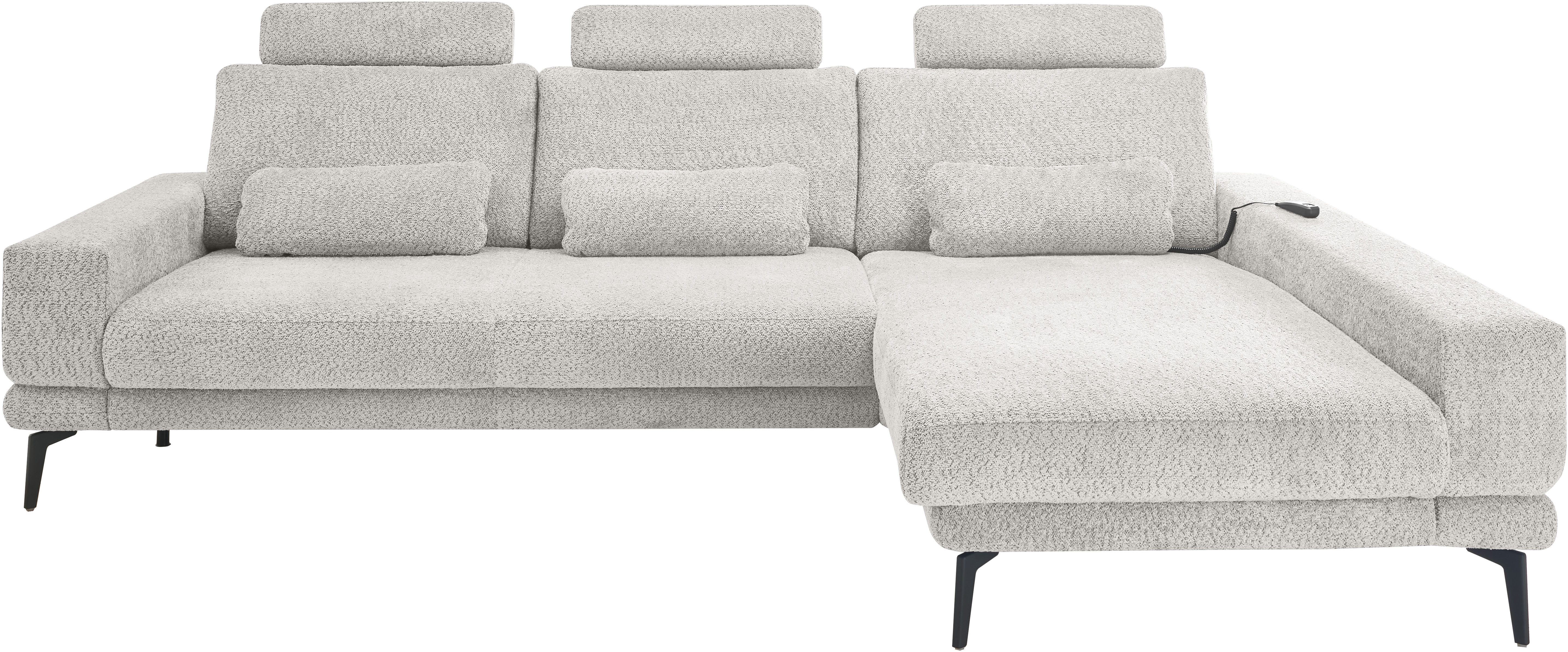 set one by Musterring Ecksofa SO 3600, inkl motor. Sitztiefenverstellung, Kopfstützen, Nierenkissen, Sitzhöhe 44 cm, Federkern, Breite 293 x Tiefe 180 cm, Kama silver