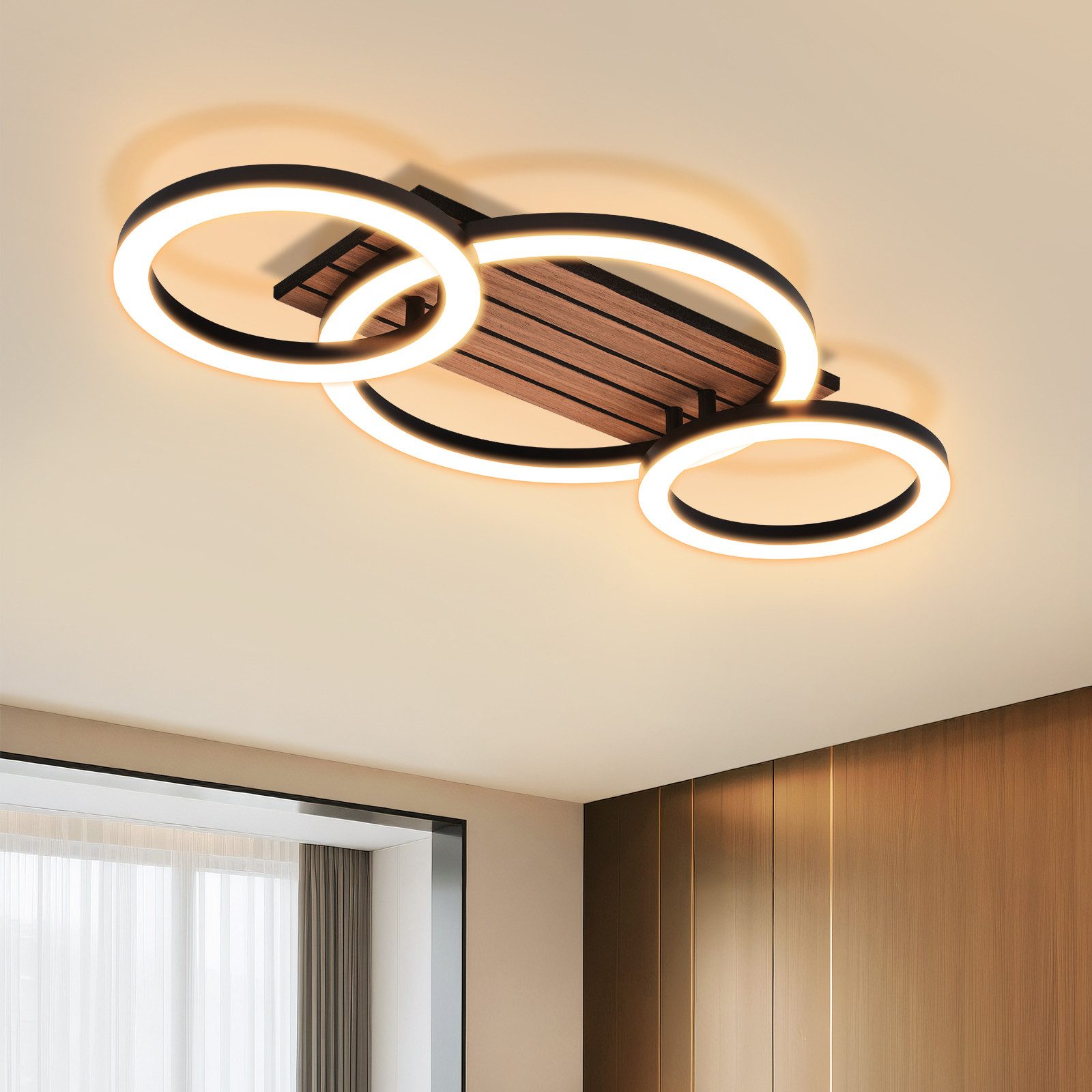Nettlife LED Deckenleuchte Retro schwarz 14/21W eckig 3000K Warmweiß Design lampe Holz, LED fest integriert, für Küche Schlafzimmer Flur Wohnzimmer Bürolampe Zuhause