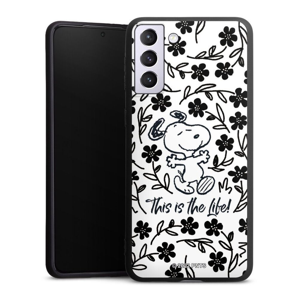 DeinDesign Handyhülle Peanuts Blumen Snoopy Snoopy Black and White This Is The Life, Samsung Galaxy S21 Plus 5G Silikon Hülle Premium Case Smartphone Cover