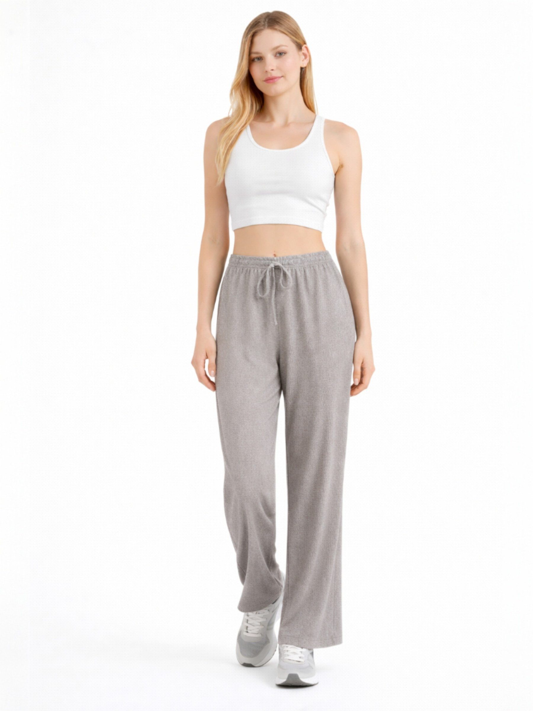 fashionshowcase Palazzohose Damen Crinkle – Weite Sommerhose elastischer Bund hoher Bund, elastischer Tunnelzug