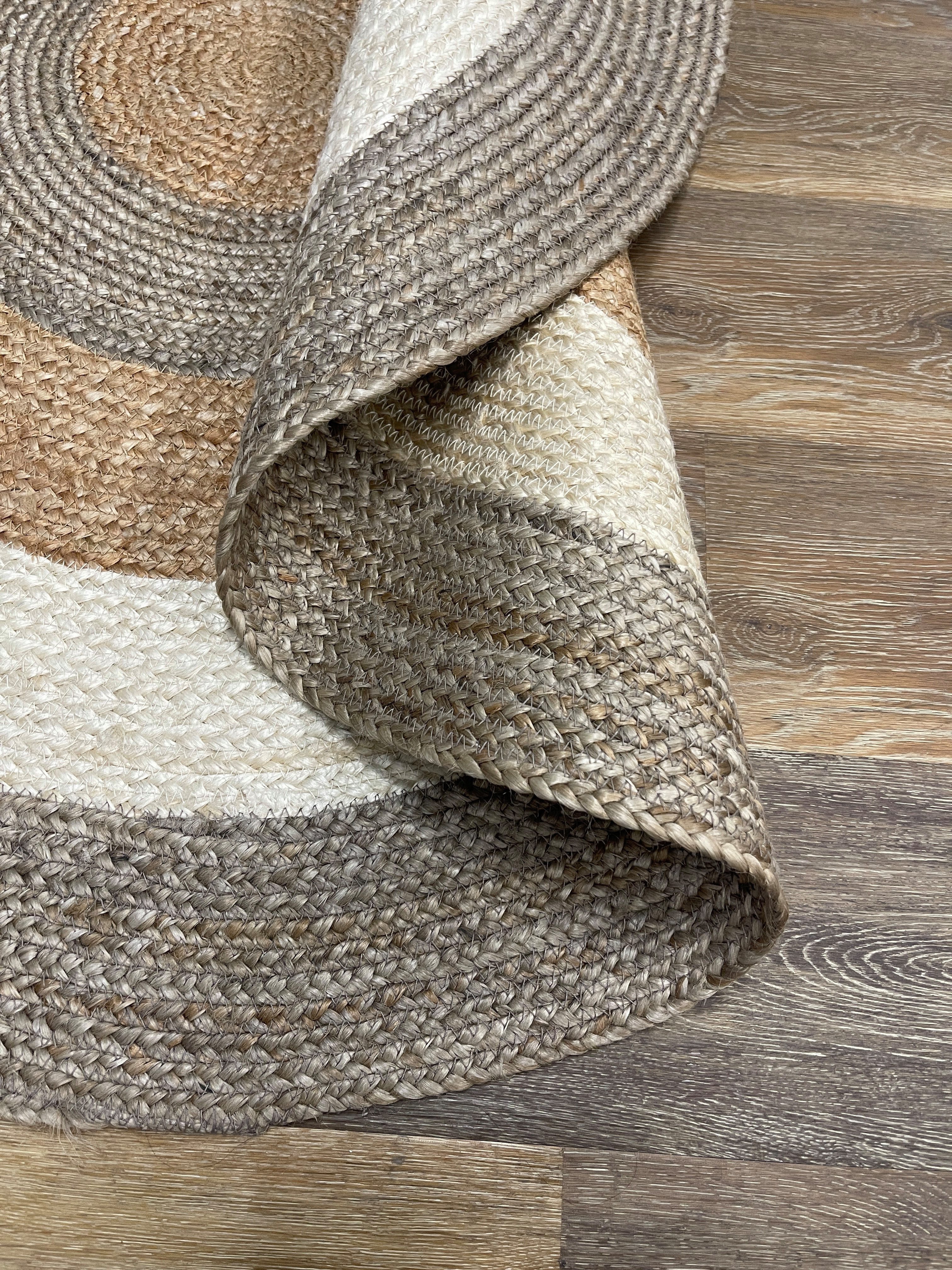 Myflair Möbel & Accessoires Teppich Terra Rings, rund, Höhe: 10 mm, Juteteppich, handgeflochten, Wendeteppich, gestreift, reine Naturfaser