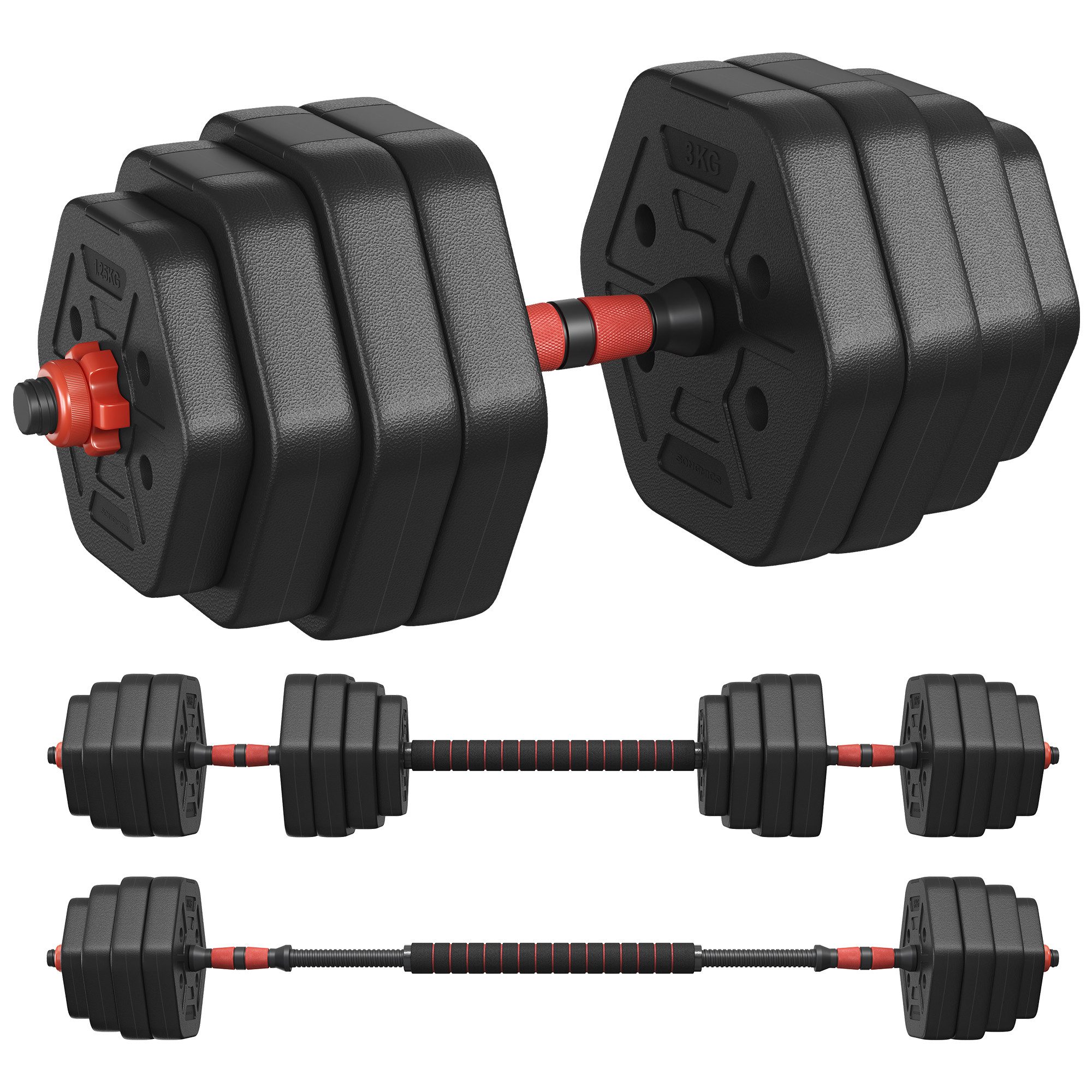 SONGMICS Hantel-Set Hanteln mit Verbindungsstange, Hexagon, Kurzhantelset, für Workout, Fitnesstraining, Gewichtheben für Zuhause, Fitnessstudio
