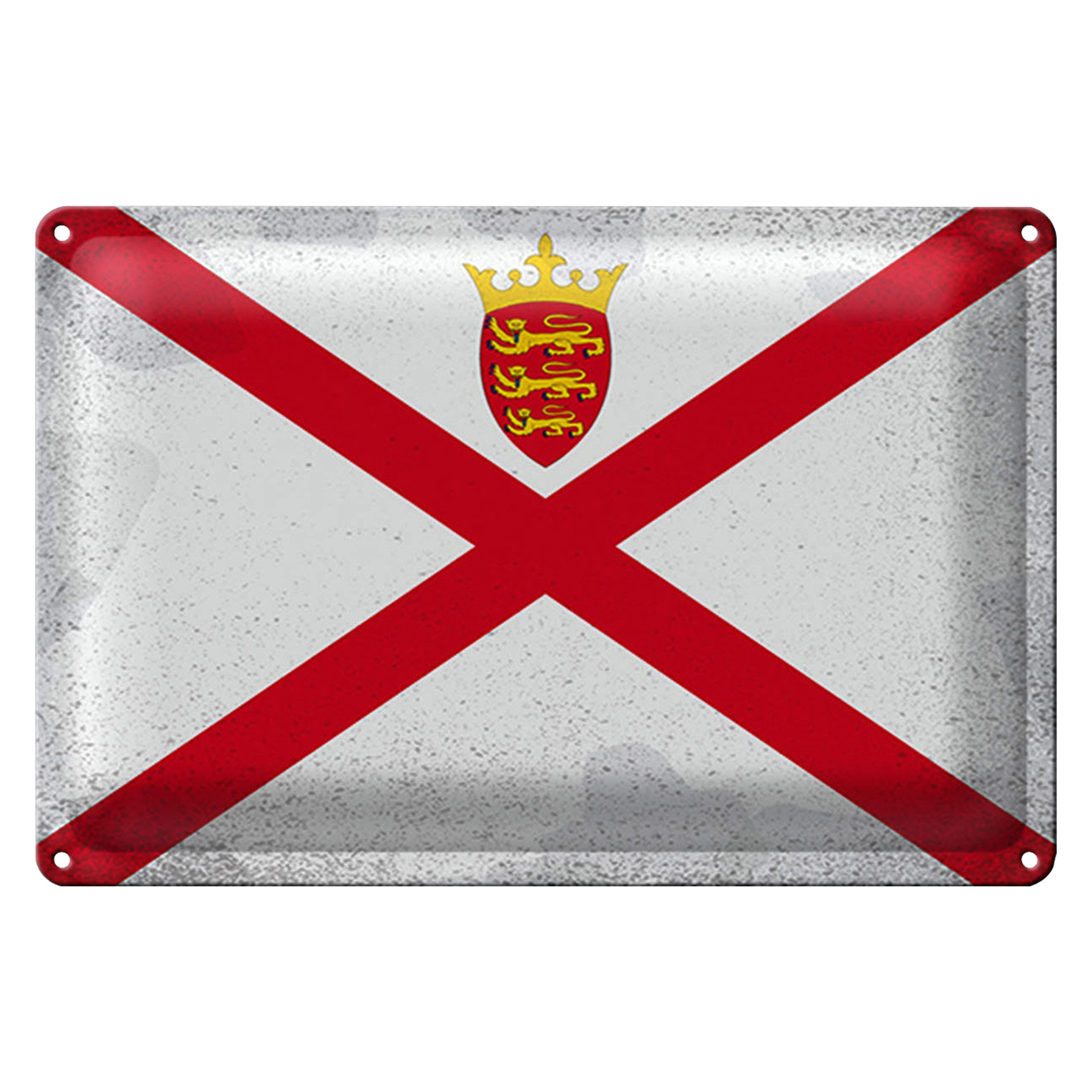 Roomando Metallschild Flagge Jersey 18x12cm Flag of Jersey Vintage