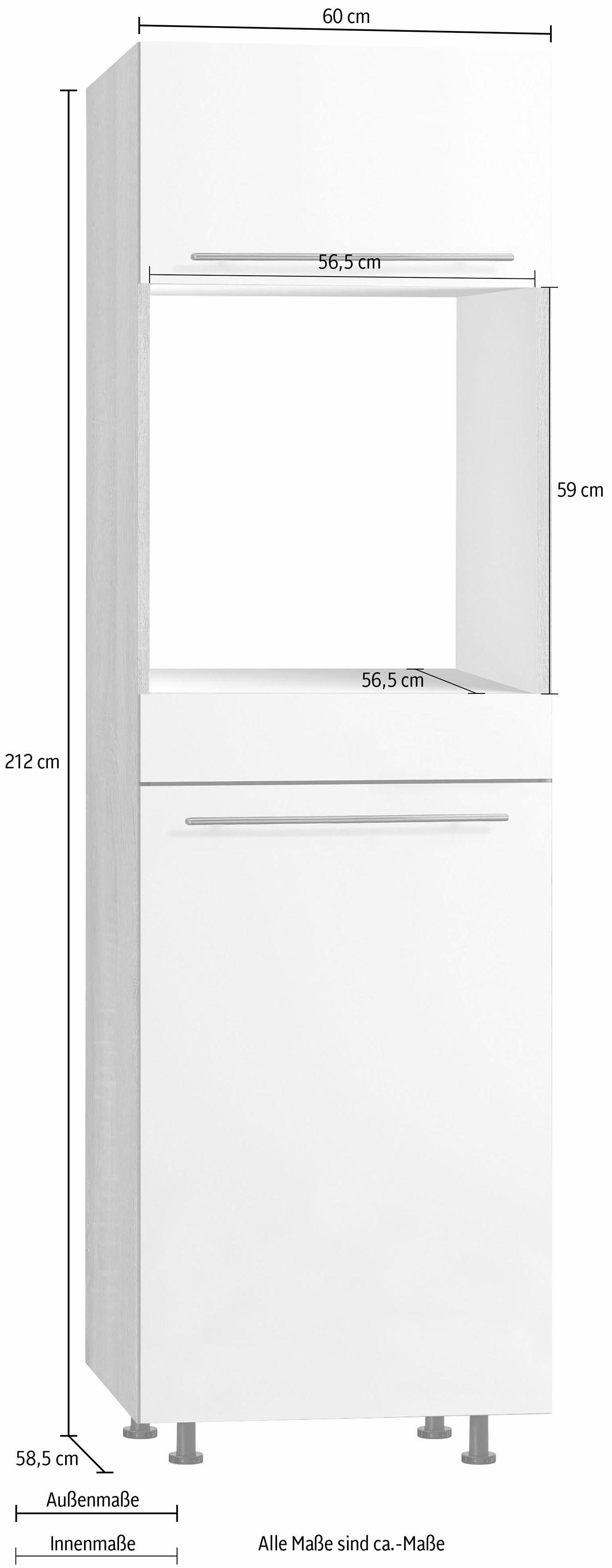 OPTIFIT Backofen/Kühlumbauschrank Bern 60 cm weiß cm höhenverstellbaren | akaziefarben hoch, 212 Stellfüßen mit breit, Hochglanz/akaziefarben