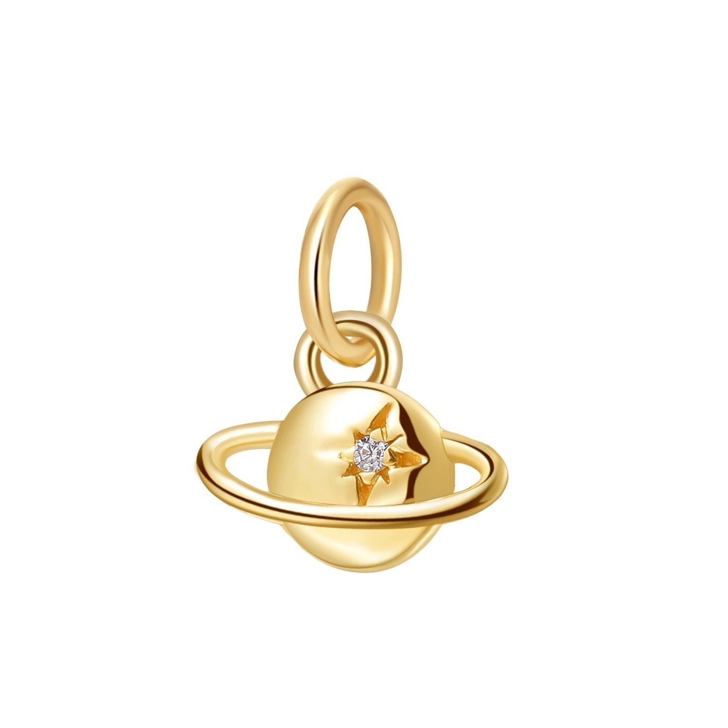 Dear Me Goldkette Anhänger Gold 375 Damen Zirkonia, Schmuck 9K Gold Massiv, Ketten Gold Anhänger Blume, Stern, Saturn, Halbmond Kristall