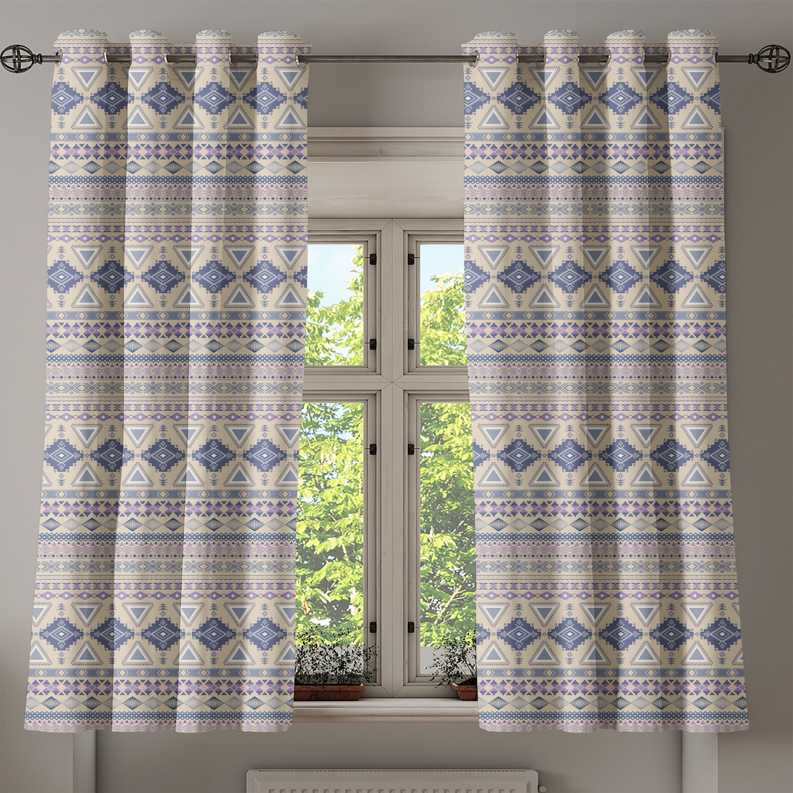 Gardine 2-Panel-Fenstervorhänge Wohnzimmer, Aufwändige Motiv Schlafzimmer Abakuhaus, für Dekorative Ethnisch