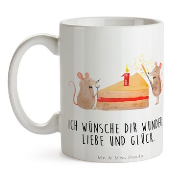 Mr. & Mrs. Panda Tasse 1. Geburtstag Mäuse Kuchen - Weiß - Geschenk, hungrig, Geburtstagsges, Keramik, Langlebige Designs