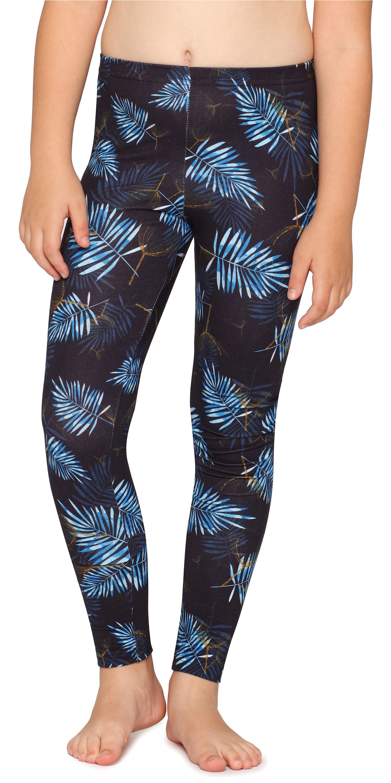 Merry Style Leggings Mädchen Leggings Baumwolle (1-tlg) MS10-337 Lange aus Marineblau/Blau Blätter elastischer Bund