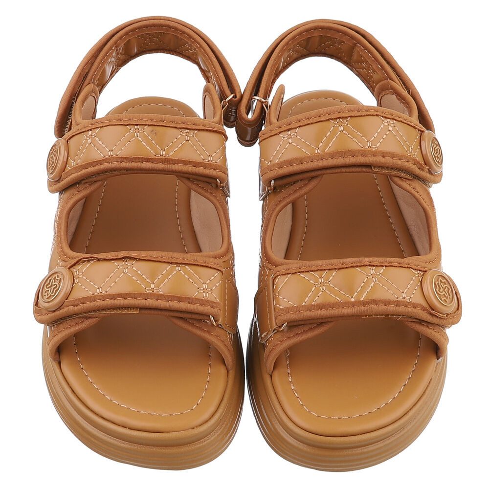 Ital-Design Komfortable Sandalen mit verstellbaren Riemen Riemchensandalette (89322988) Flach Plateausandaletten in Camel