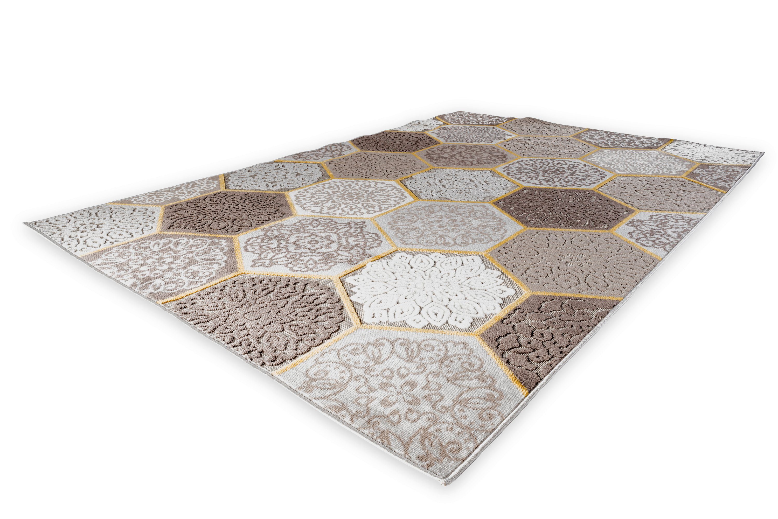 Teppich In- und Outdoor-Teppich Classic Hexagon Tiles, 160x230 cm für Innen und Außen, DomDeco Braun