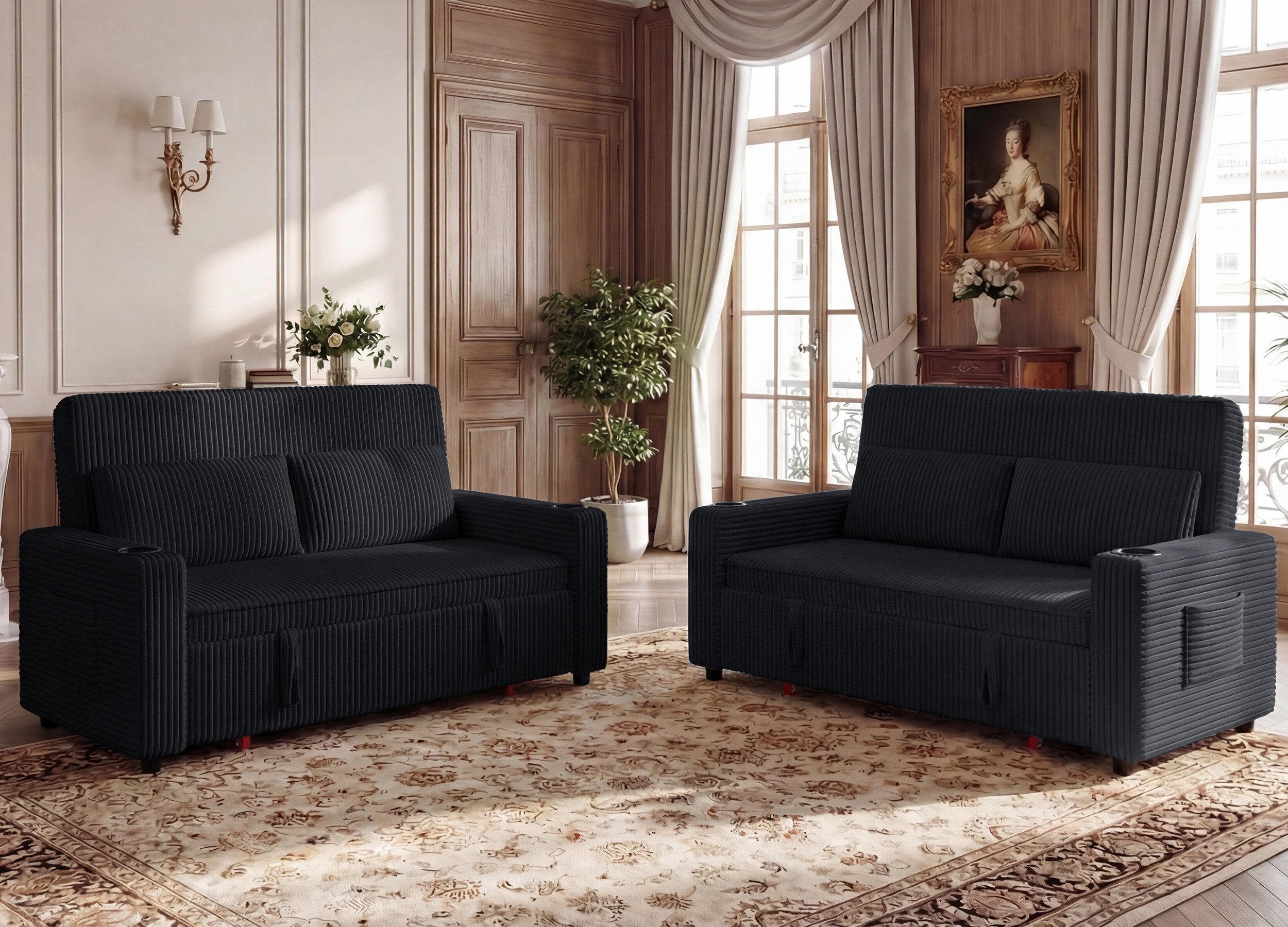 GUNJI Sofa Klappbares Doppelsofa, Sitzecke Doppelzweck Schlafsofa mit Becherhalter + Aufbewahrungstasche Geeignet für kleine Wohnungen/Wohnzimmer
