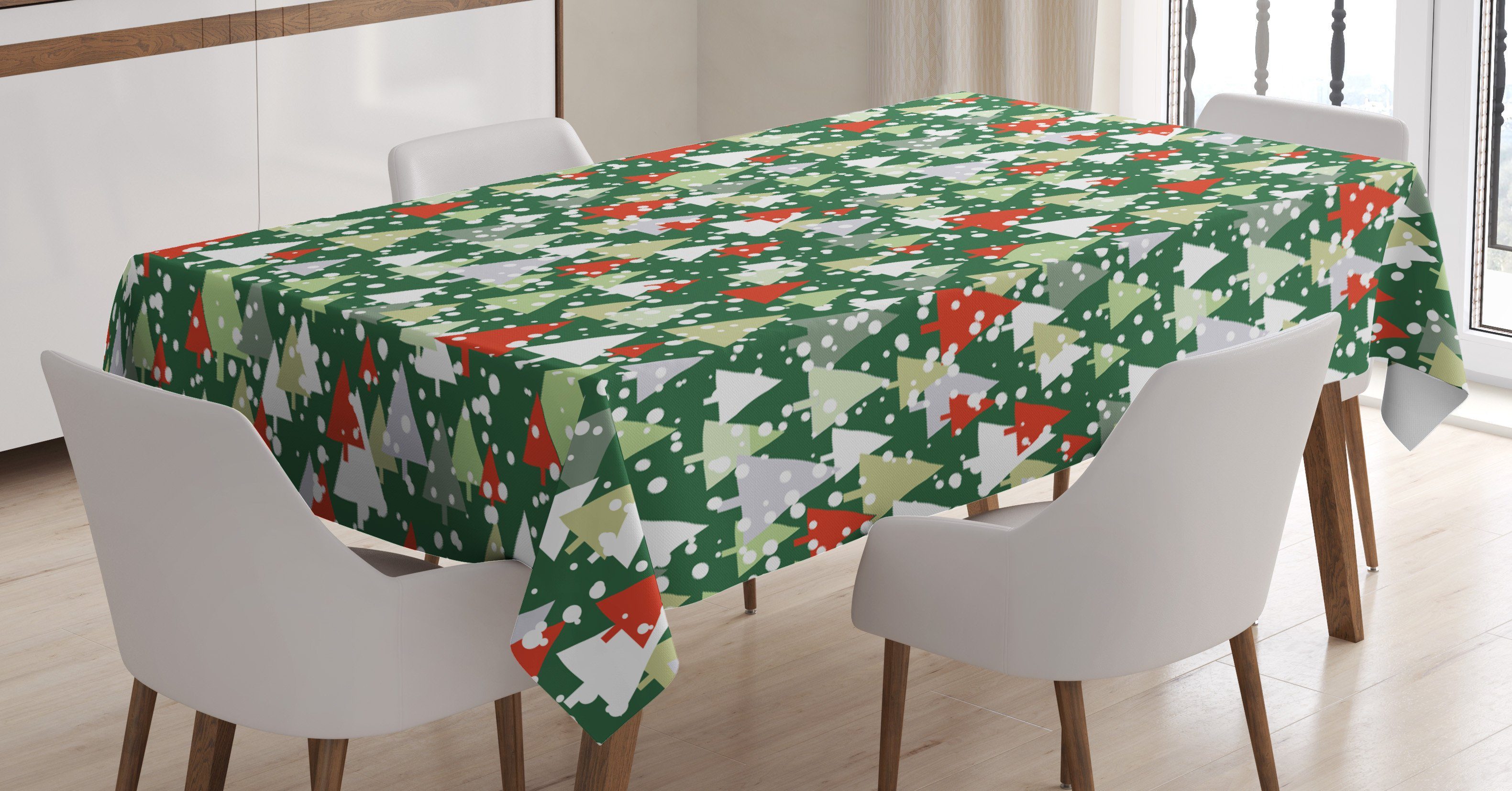 Abakuhaus Tischdecke Farbfest Waschbar Für den Außen Bereich geeignet Klare Farben, Winter Weihnachten mit Kiefer | Tischdecken