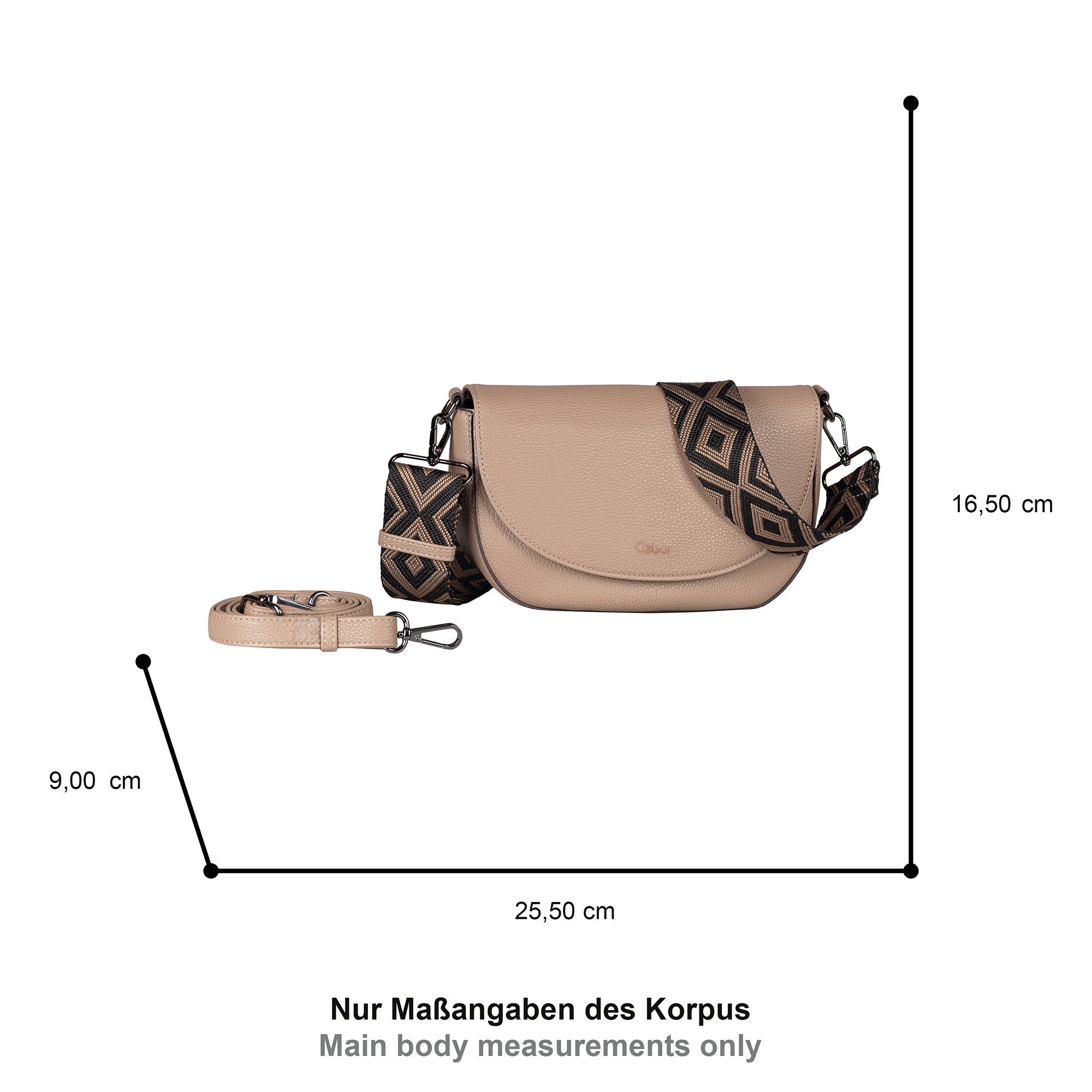 Gabor Satteltasche Linda, weiches Kunstleder mit elegantem Schultergurt aus edlem Gewebeband