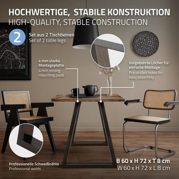 ECD Germany Tischbein 2er Set Tischfüße Trapez Design aus pulverbeschichtetem Stahl, 2 stück Tischgestell H-Form 60x72 cm Industrial Metall Tischkufen