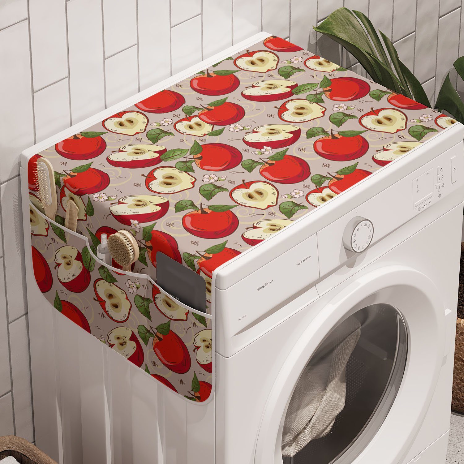 Früchte Waschmaschine Anti-Rutsch-Stoffabdeckung für Trockner, und Badorganizer Abakuhaus Frühlings-Apple-Scheiben-Muster