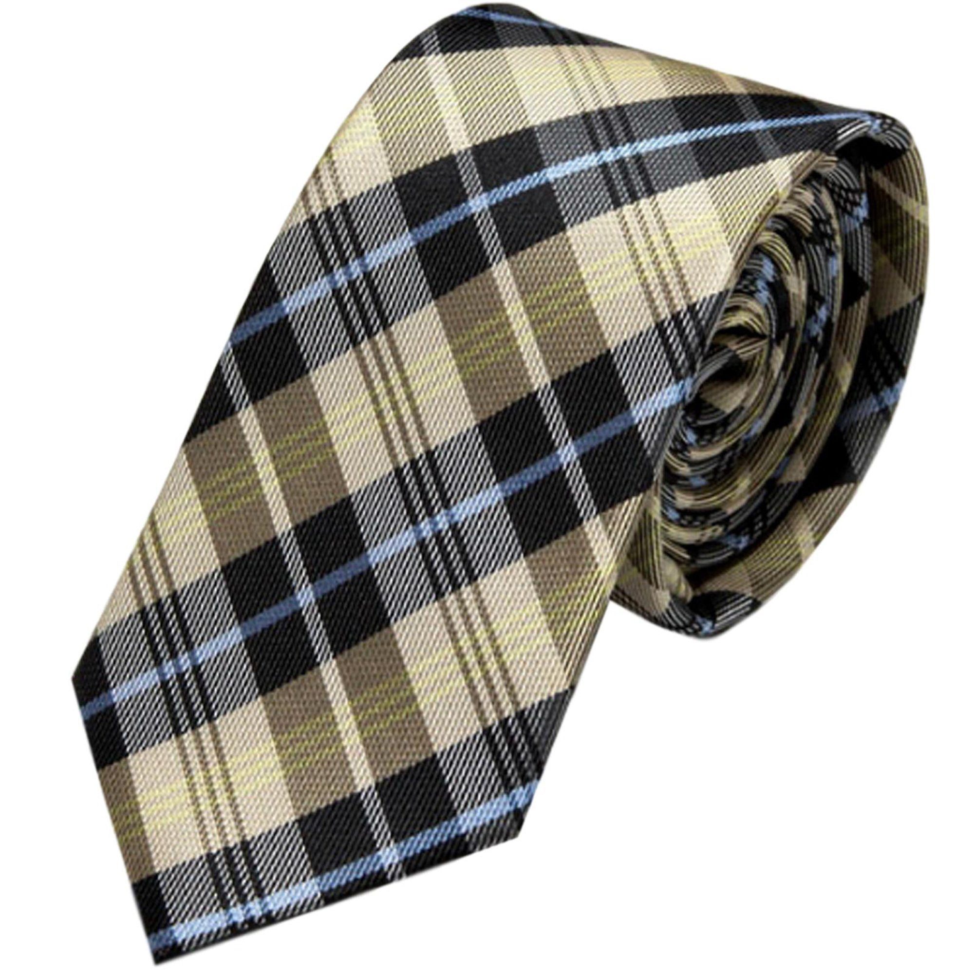 GASSANI Krawatte Slim Karo Herren-Schlips Schmal zum Anzug Sakko (Set, 1-St., Businesskrawatte, Kariert mit Feinen Streifen, Schotten-Karo, Karomuster) Retro Männer Binder, In Geschenk-Box Dose Blech-Spardose, Seide-Touch