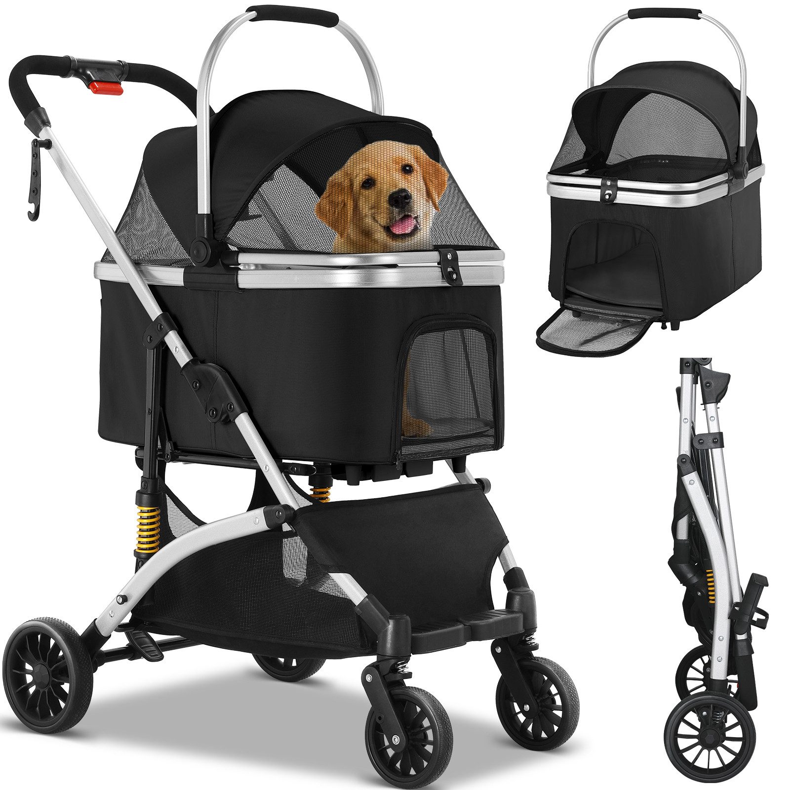 TLGREEN Hundebuggy klappbar, Leichtes Aluminium Gestell und atmungsaktives Mesh, (Hundewagen, Stoßfest & platzsparend für kleine Hunde/Katzen), Ideal für Reisen, Spaziergänge und Tierarztbesuche