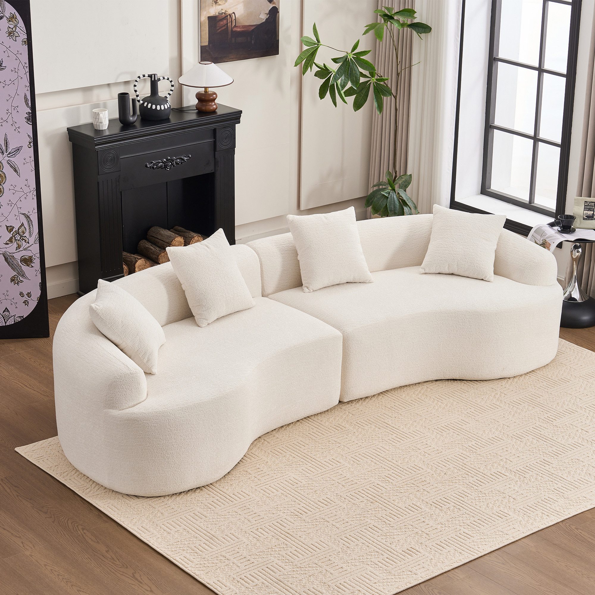 Celya Sofa Geschwungenes Sofa 4-Sitzer Modernes Chenille Modulsofa, Kompaktes Sofa, modernes Design, keine Montage erforderlich., ideal für Wohnzimmer und Apartment