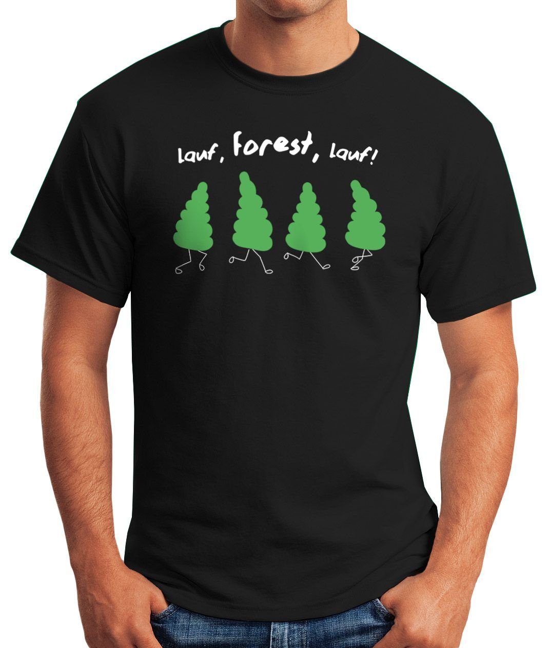 MoonWorks Print-Shirt Herren T-Shirt Fun-Shirt Spruch lustig lauf Forest lauf Baum Motiv mit Print