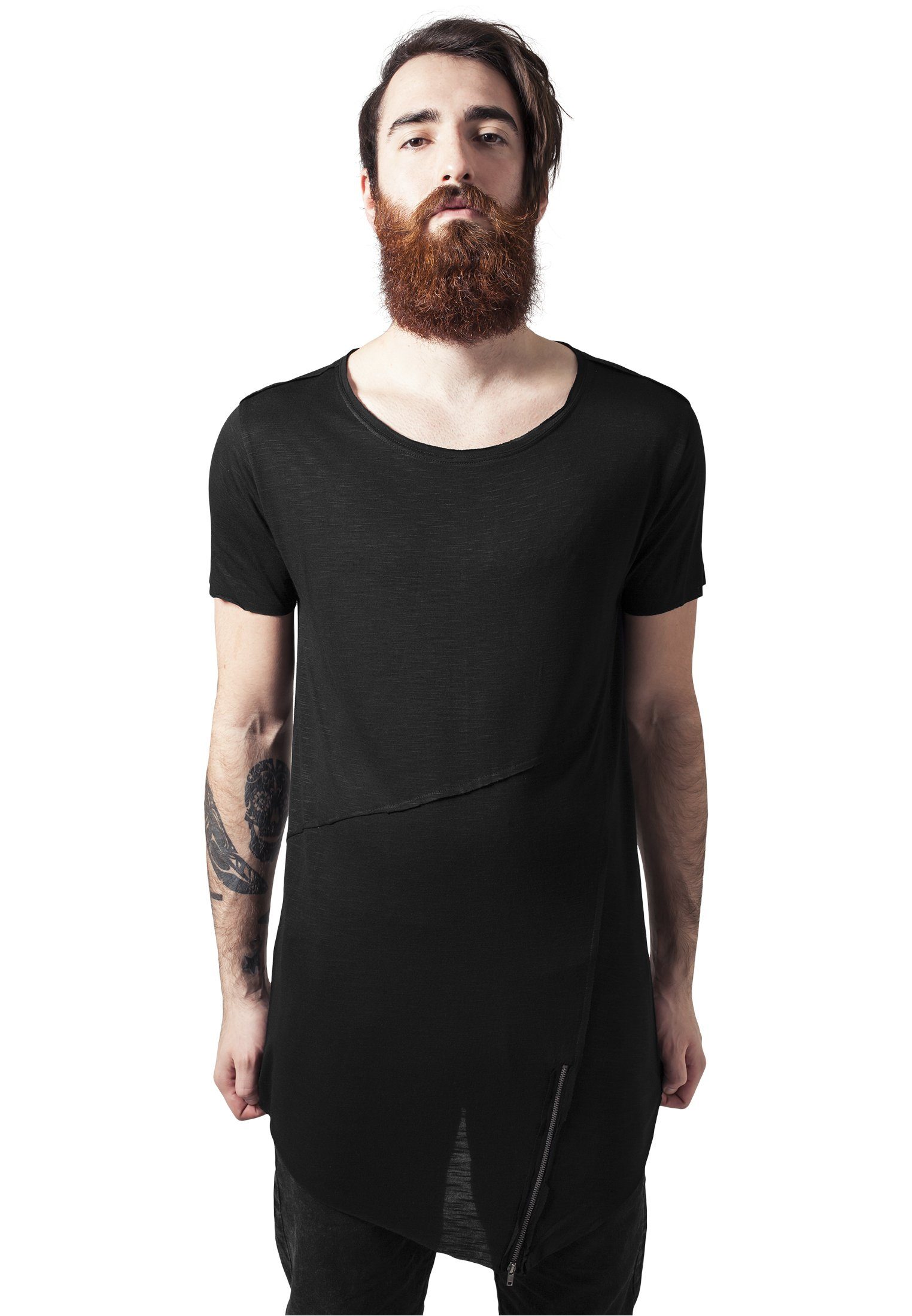 URBAN CLASSICS T-Shirt Herren Long Open Edge Front Zip Tee (1-tlg) black | T-Shirts