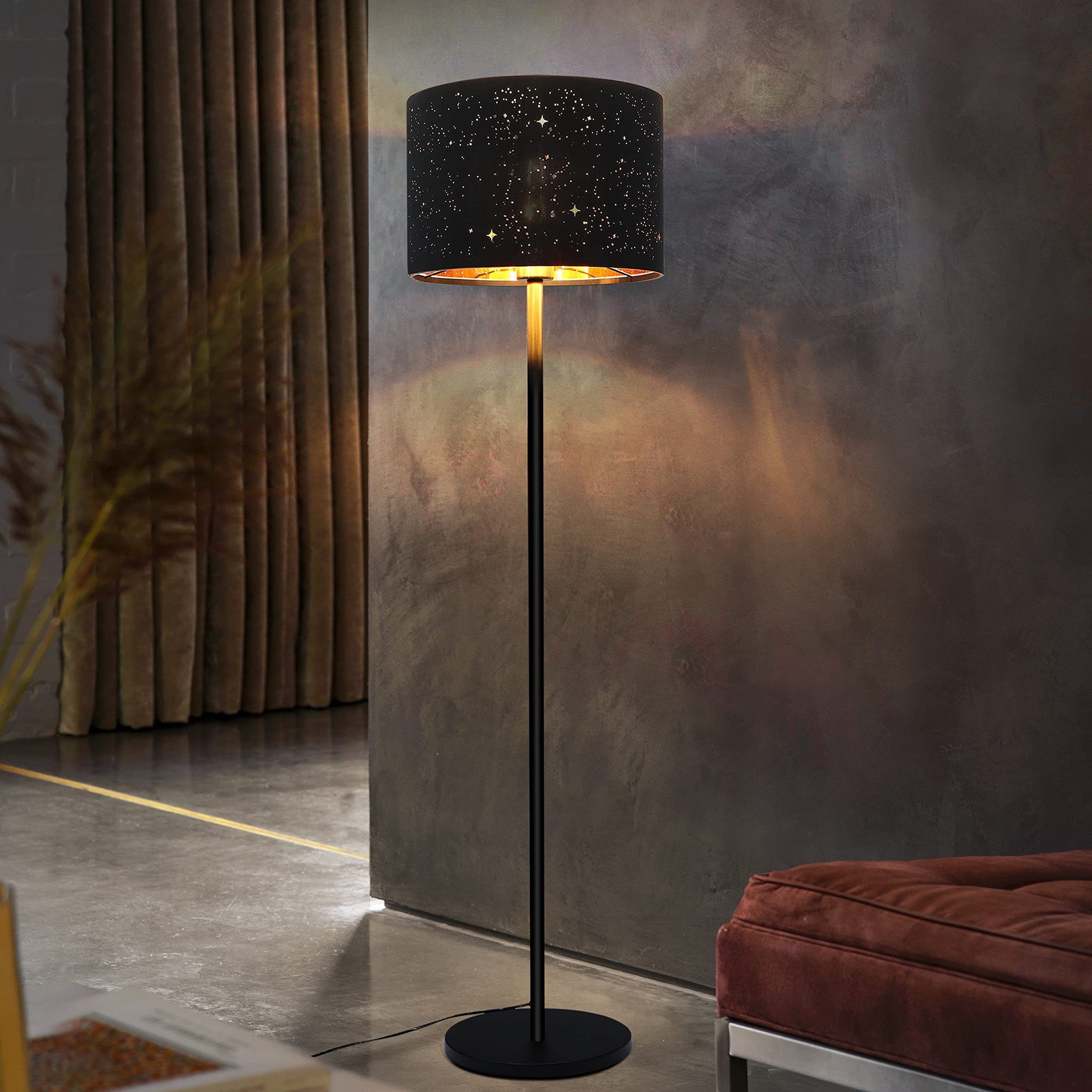 Schwarz-Gold Stehleuchte Modern Wohnzimmer ZMH mit wechselbar, Stehlampe LED aus Stoff E27,