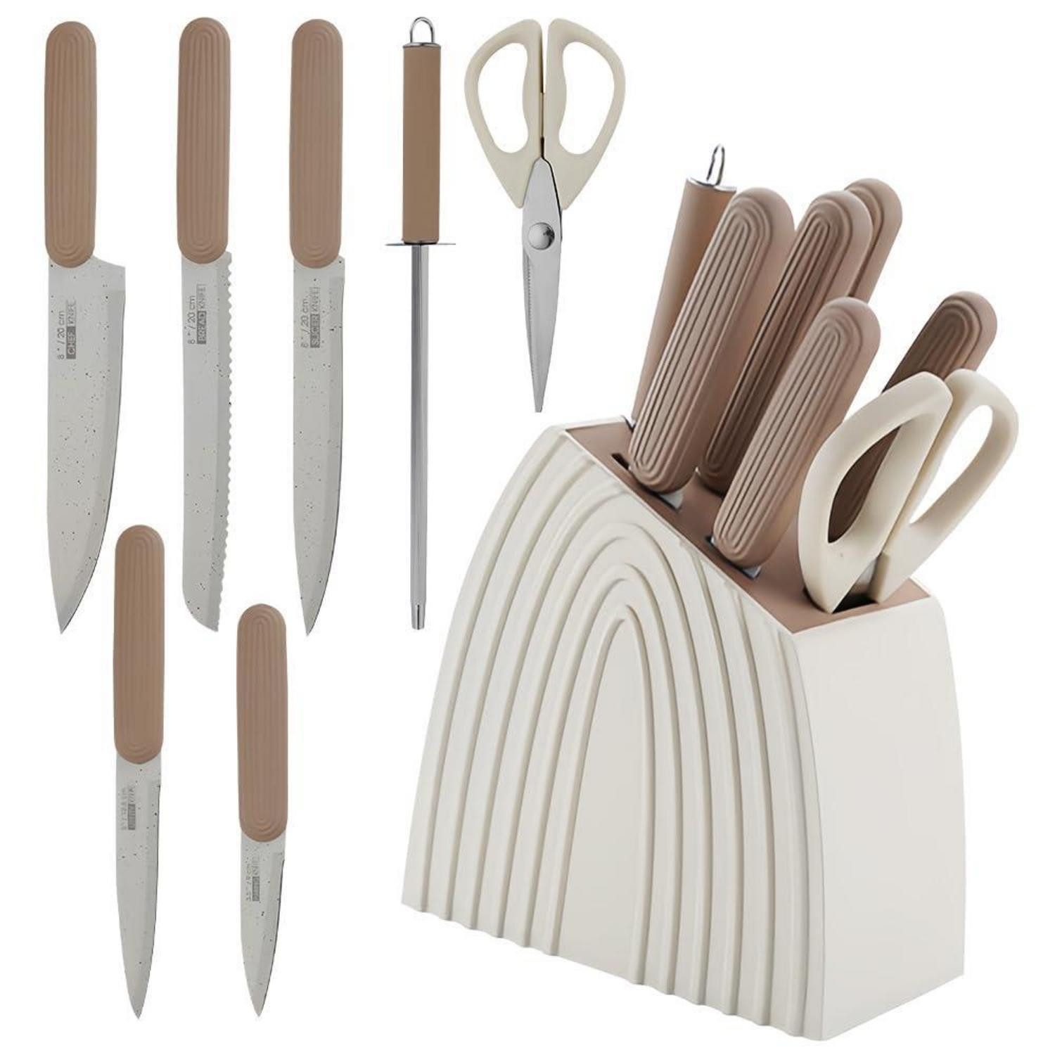 LuxusKollektion Messerblock 8-tlg. Küchenmesser Set mit Block Beige