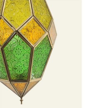 Casa Moro Hängewindlicht Orientalisches Hängelaterne mit Kette aus Glas & Metall (Hängewindlicht Laterne für Teelicht & Kerzen, Hängeleuchte, Kerzenhalter, Teelichthalter mit Kette), Ramadan Eid Mubarak Wohn Deko