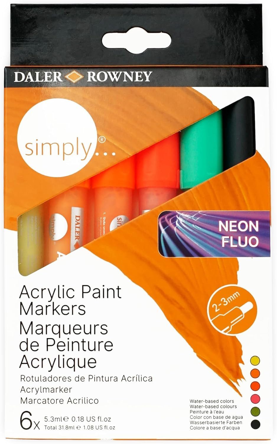DALER ROWNEY Spiel Daler Rowney Acrylmarker Set - 6 leuchtende Neonfarben für kreative Pr