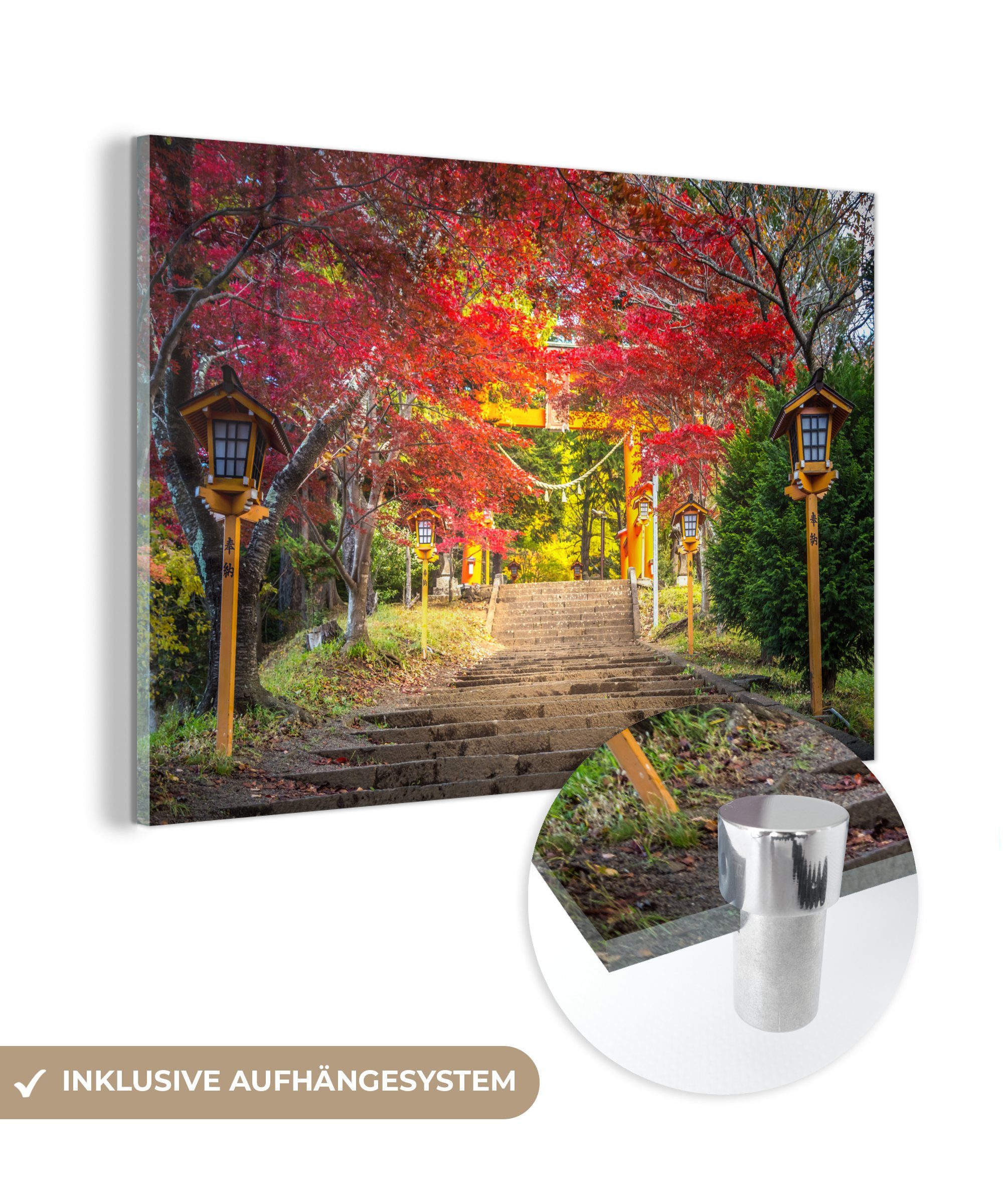 MuchoWow Acrylglasbild St), Herbst, Schlafzimmer & Japanischer Garten Acrylglasbilder im (1 Wohnzimmer