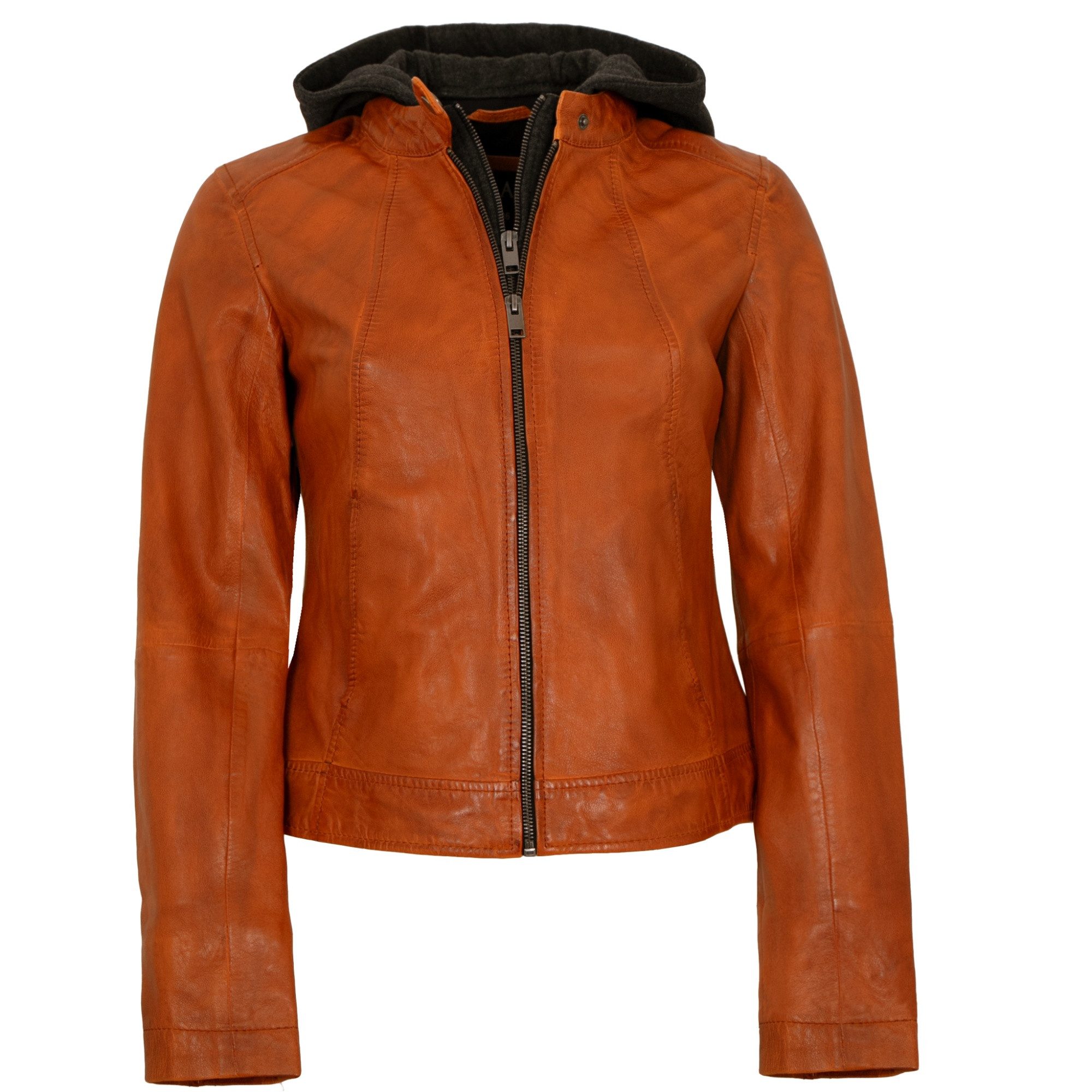 Jilani Lederjacke Ashley Jilani Collection - Damen Lederjacke Lammnappa Kapuze orange