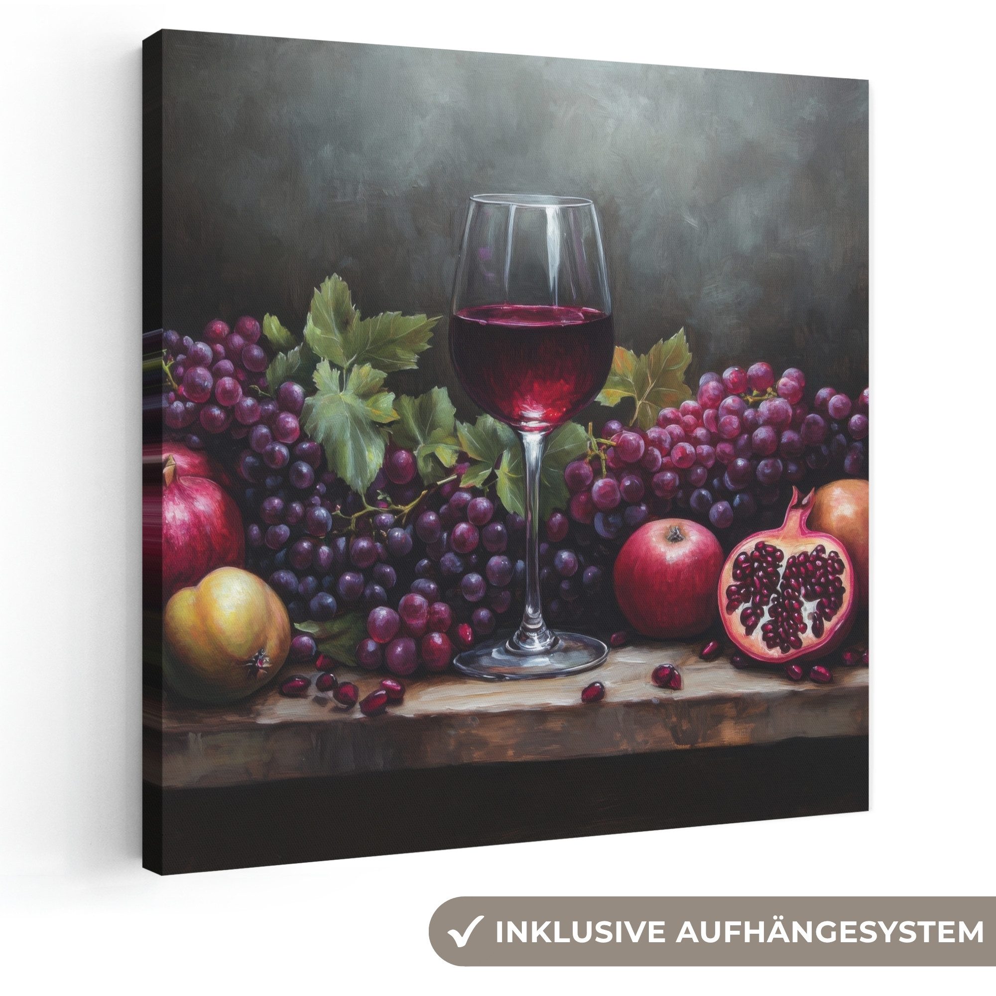 OneMillionCanvasses® Leinwandbild Wein - Obst - Stilleben, Fotodruck (1 St), Wandbild, Deko Schlafzimmer Wohnzimmer Flur 20x20 cm