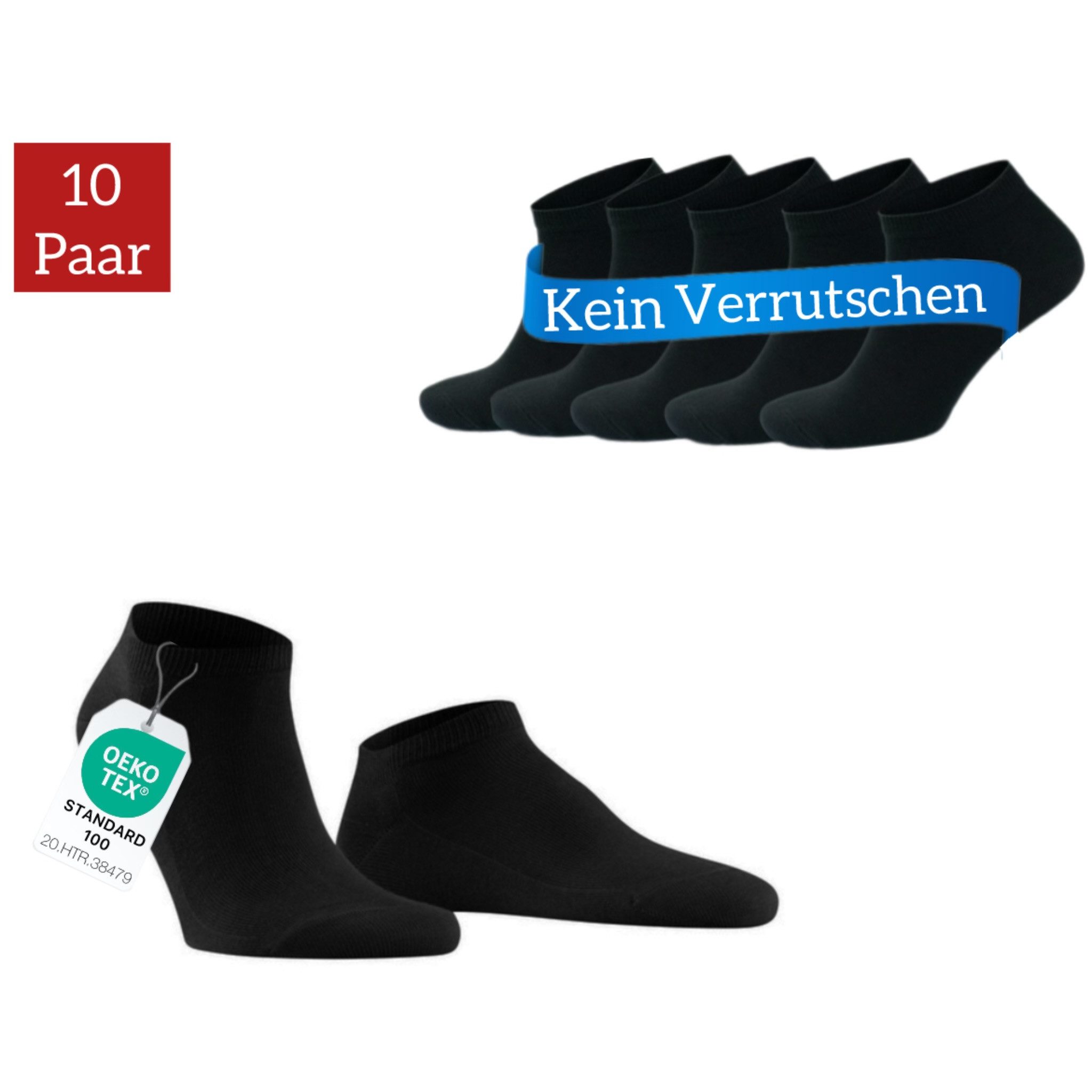 Sneakersocken 10 - 20 Paar Sneaker Socken Damen & Herren aus Baumwolle, ohne Naht