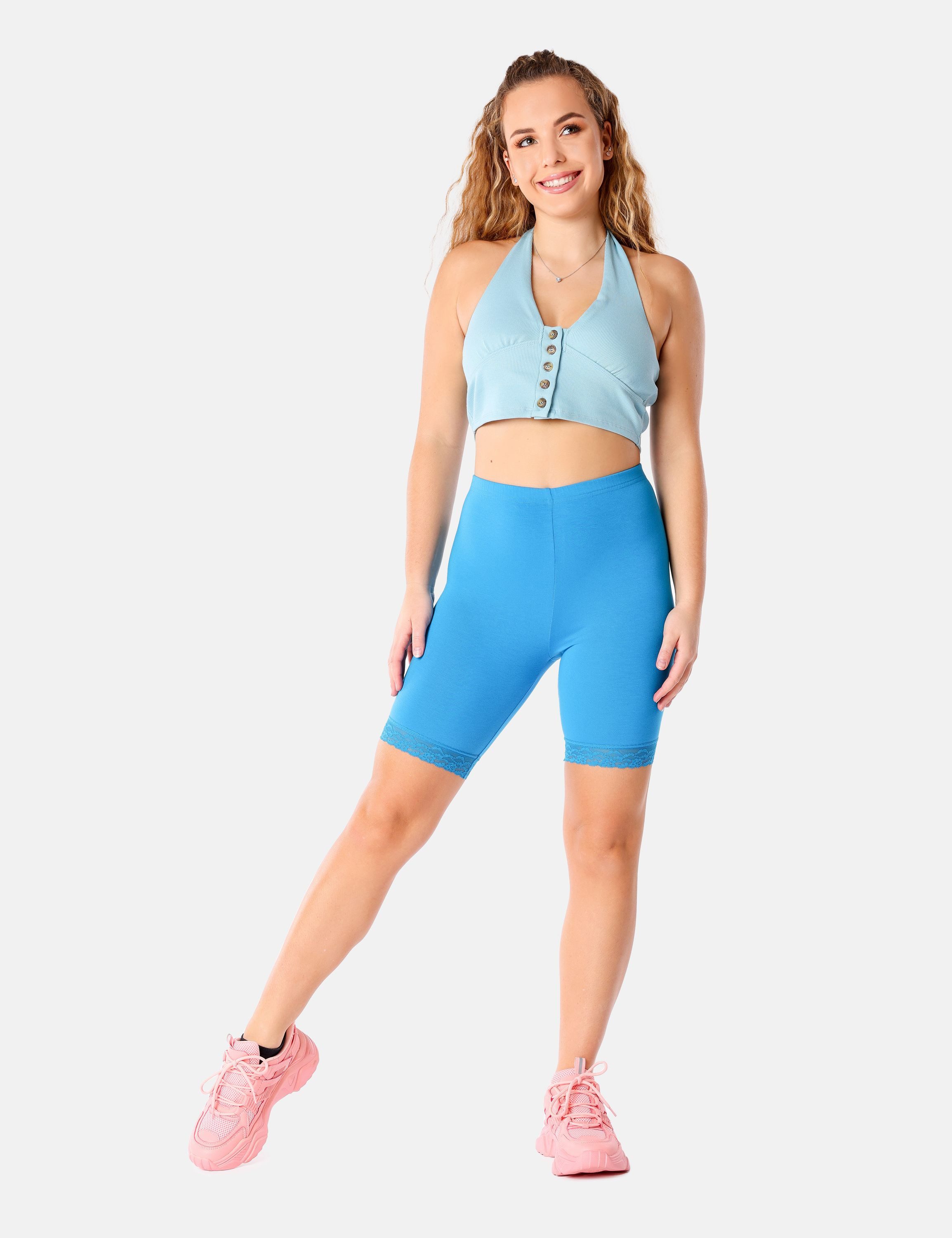 Merry Style Leggings Damen kurze High Waist Hose Radlerhose MS10-431 (1-tlg) mit Spitze