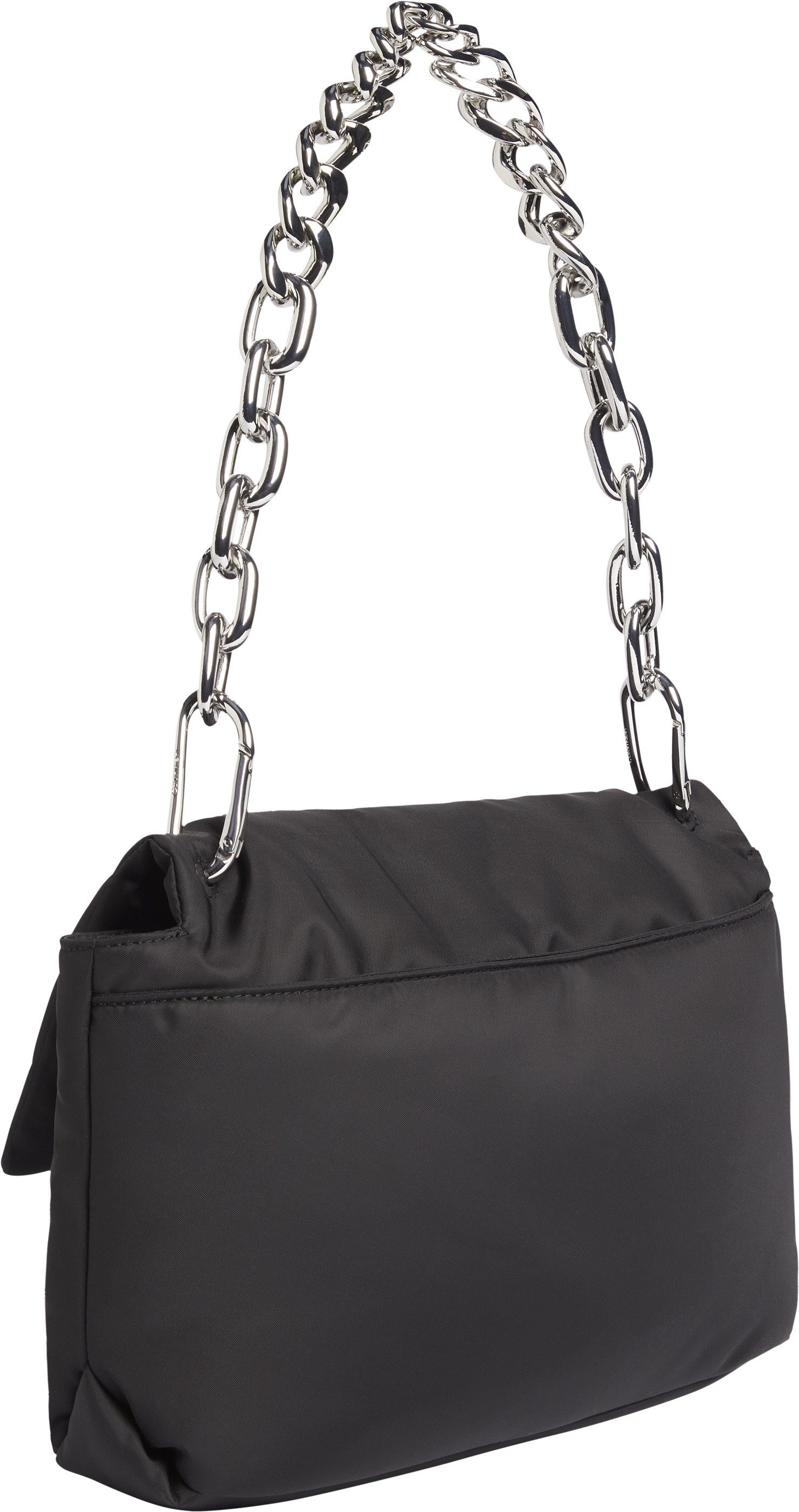 Damen Handtaschen Calvin Klein Schultertasche LINKED SHOULDER BAG NYLON, mit modischen Kettendetails