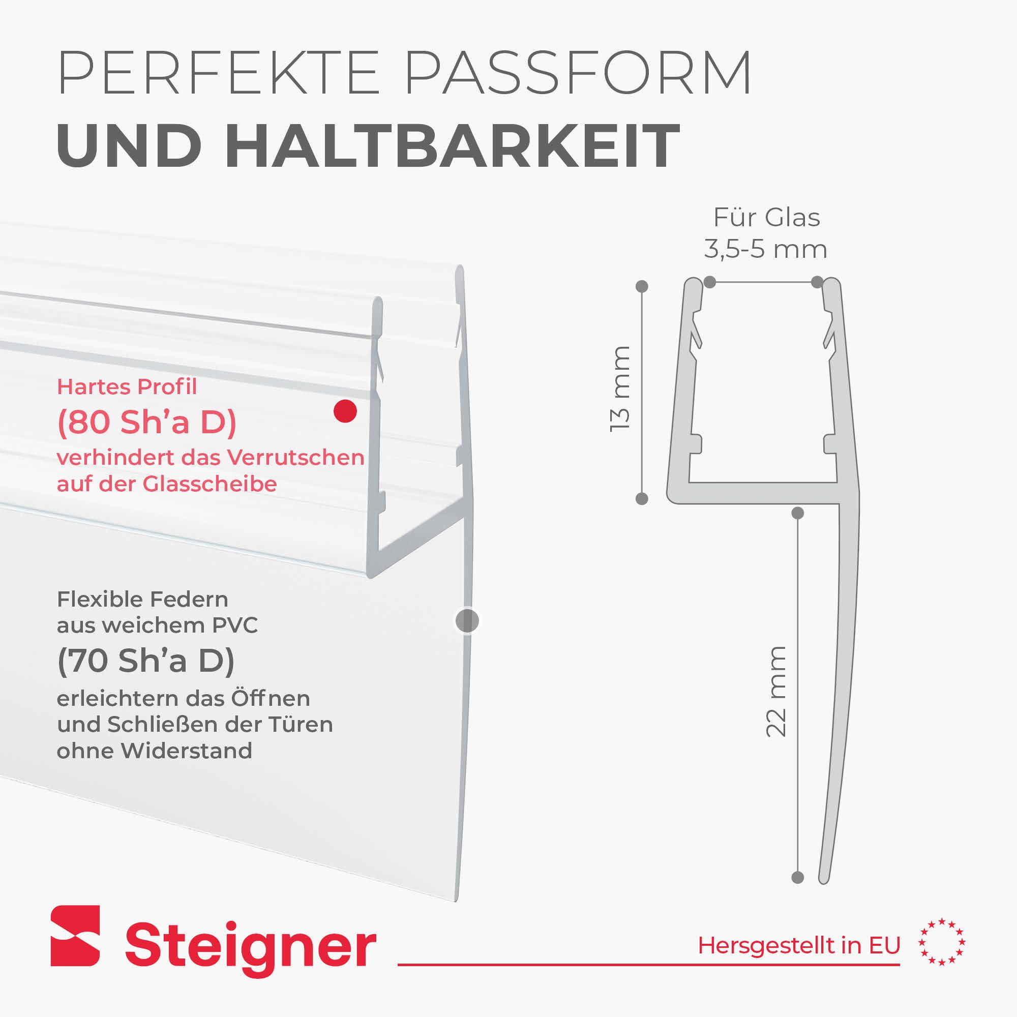 STEIGNER Duschdichtung Duschdichtung gebogen 30 cm UK04 (1 Stk) Transparent 3,5-5 mm, L: 30 cm, (1 Stück Packung, Einzeldichtung), Dichtung für Runddusche oder  – Bild 5 von 5
