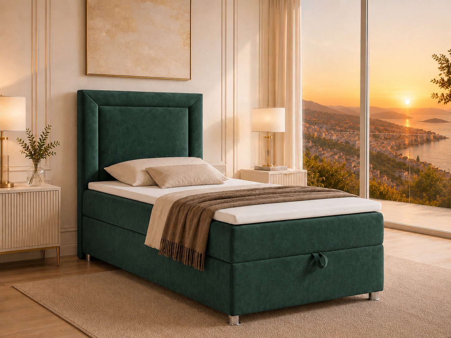 Best for Home Boxspringbett Trinity K-3 SINGLE mit Bettkasten & ca. 5 cm Topper (Einzelbett, Polsterbett mit gepolstertes Kopfteil, Jugendbett, Kinderbett versch. Größen, 3-St., 70x200 80x200 90x200 100x200 cm), Einzel-Boxspringbett mit integriertem Bettkasten