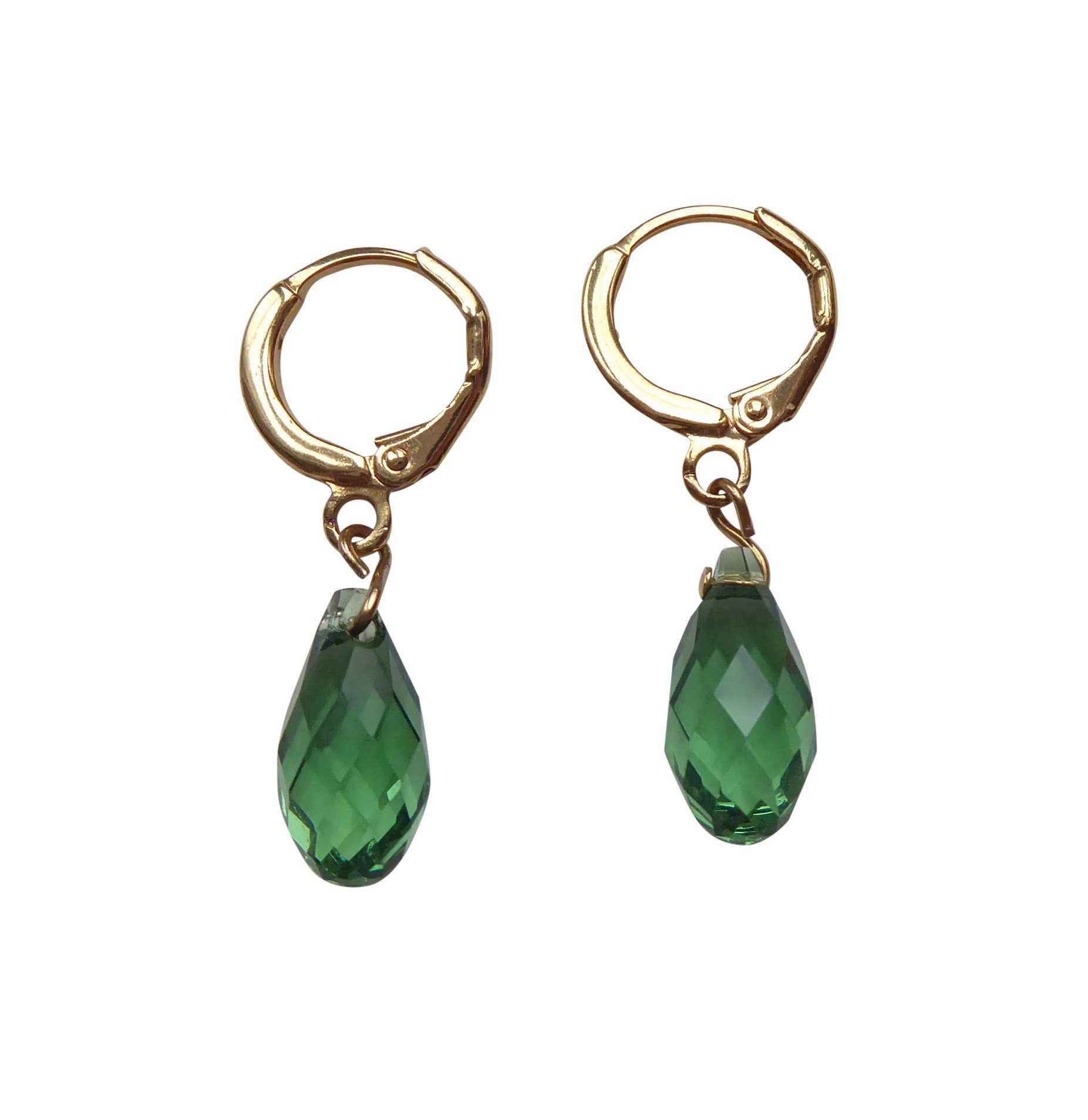 Mugello Paar Ohrhänger Julie grün vergoldet Creole Basic klassisch stilvoll, Handgefertigter Modeschmuck, made in Germany