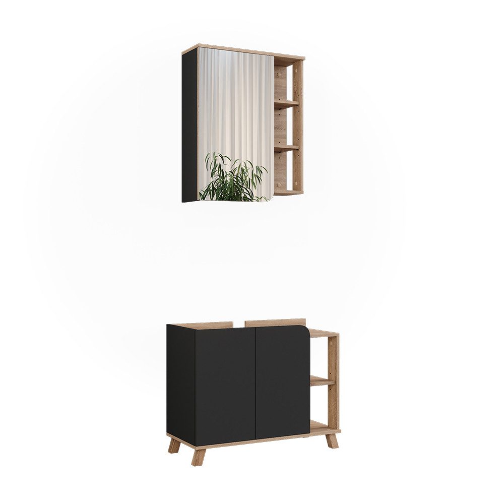 Vicco Badmöbel-Set Karen, Sonoma/Anthrazit, 2-teilig, (2-St., 2er Set)