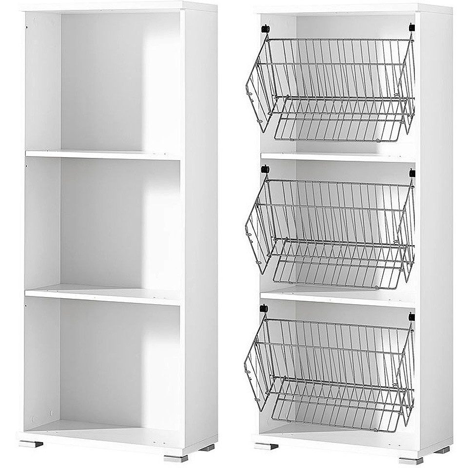 Lomadox Schuhschrank DETROIT-01 Hochglanz weiß, für 12 Paar Schuhe, B x H x T ca. 53 x 132 x 30cm