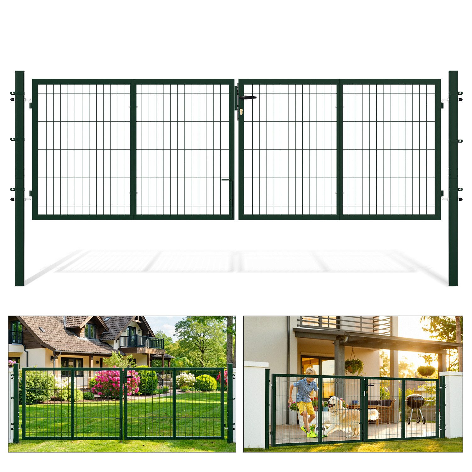 Clanmacy Gartentor 300/350cm Gartentor Gartentor Gartentür Zauntür Zauntor Doppelflügelig