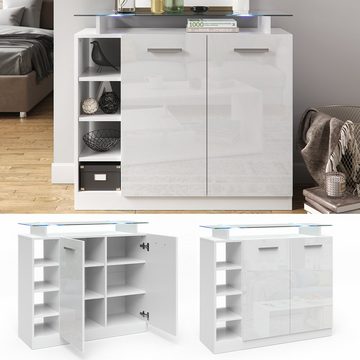 Vicco Kommode Highboard Sideboard ASTI 2 Türen LED Weiß Hochglanz