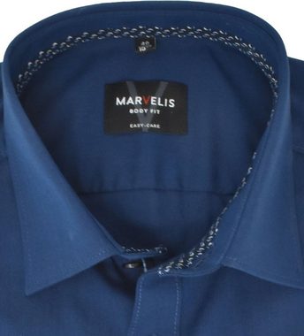 MARVELIS Businesshemd Businesshemd - Body Fit - Langarm - Einfarbig - Dunkelblau