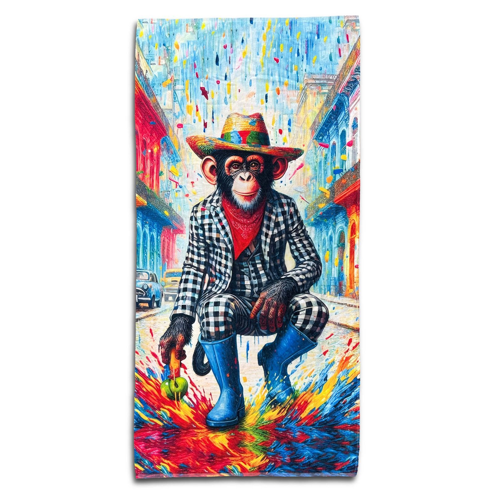 ESPiCO Strandtuch Arte Cuba Monkey, Frottee-Velour (1-St), Schimpanse, Oldtimer, Altstadt Havana