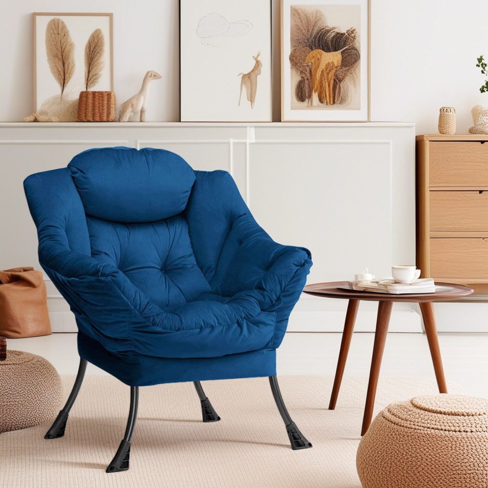 HollyHOME Loungesessel Samt Relaxsessel mit Stahlrahmen für Schlafzimmer, Wohnzimmer (1-St), mit 4 Kunststoff-Fußschemelbezügen