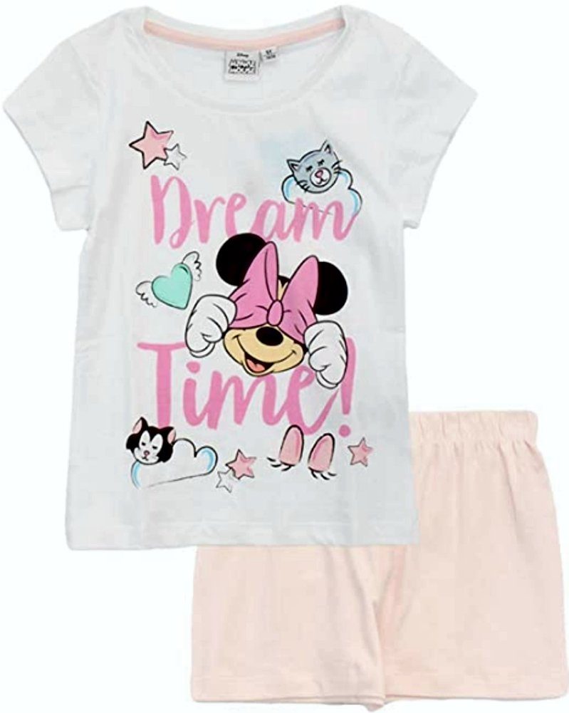 Disney Minnie Mouse Pyjama Minnie Mouse Pyjama ShortY mit Hose Pyjama kurz Mädchen Schlafanzug T-Sirt + Hose Kinderpyjama 3 4 5 6 8 Jahre 98 104 110 116 128 cm Weiß
