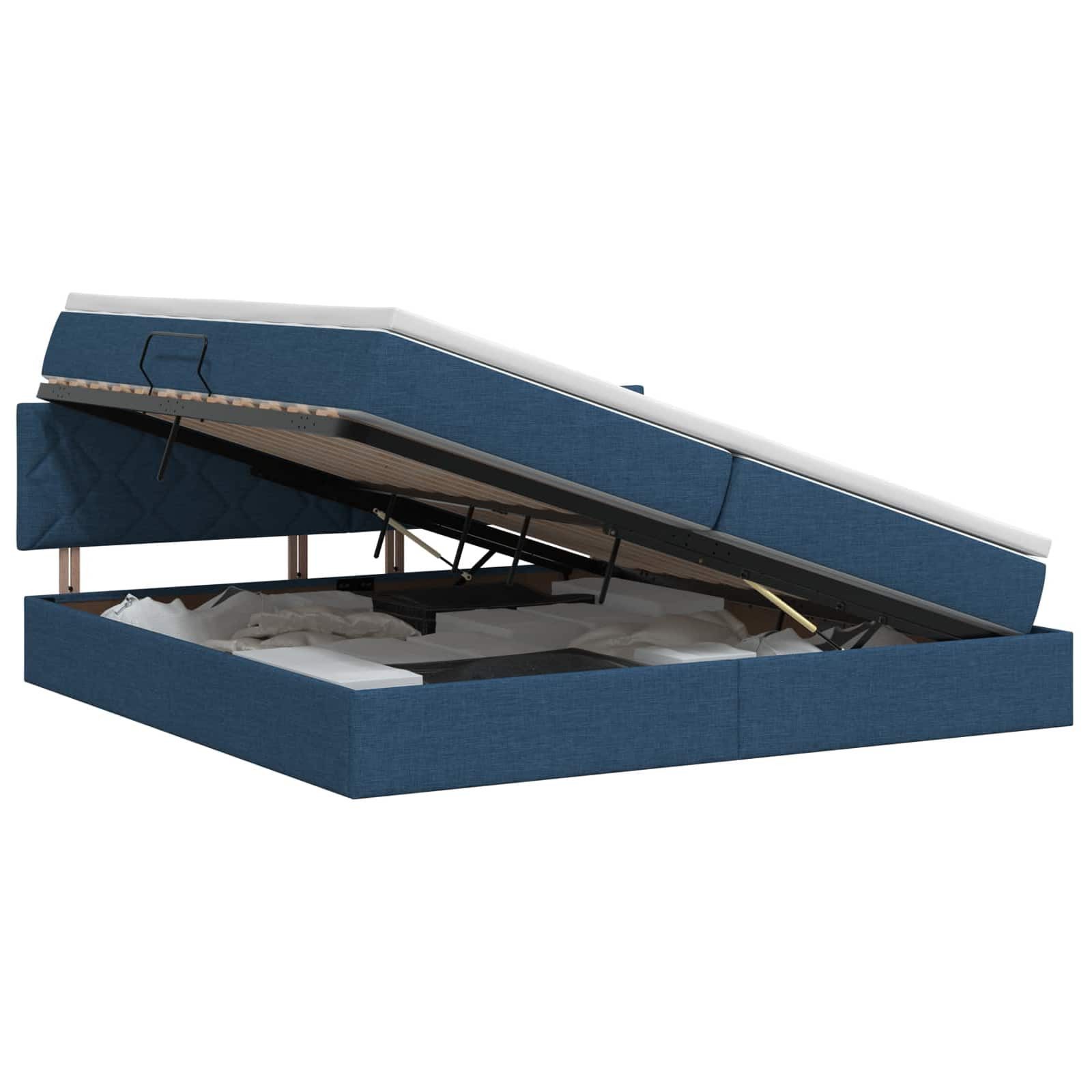 Bett Aufbewahrungsbett mit Matratze Blau 200 x 200 cm Holzwerkstoff