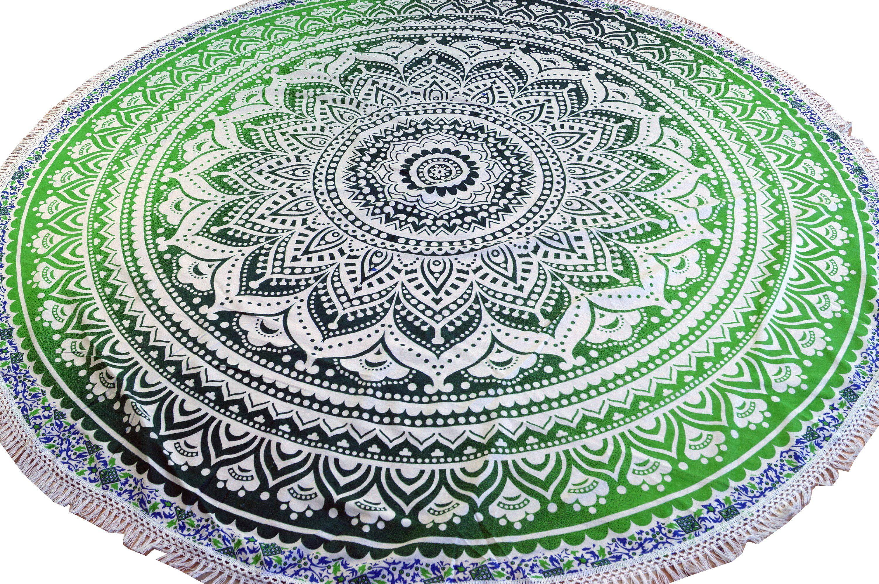 Guru-Shop Tuch, indisches Boho Mandala Rundes Tagesdecke grün Tagesdecke,..,