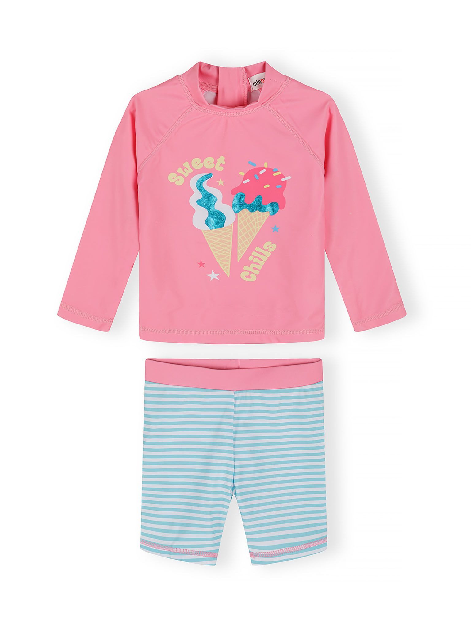 MINOTI Badeanzug mit langen Ärmeln und Shorts, rosa (2-tlg)
