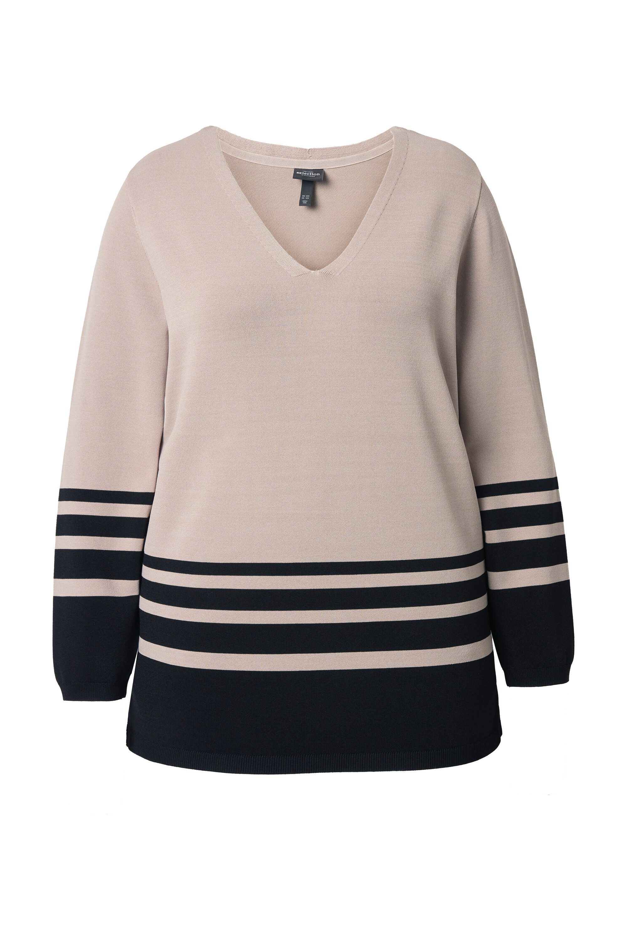 Strickpullover Pullover Streifen V-Ausschnitt Langarm