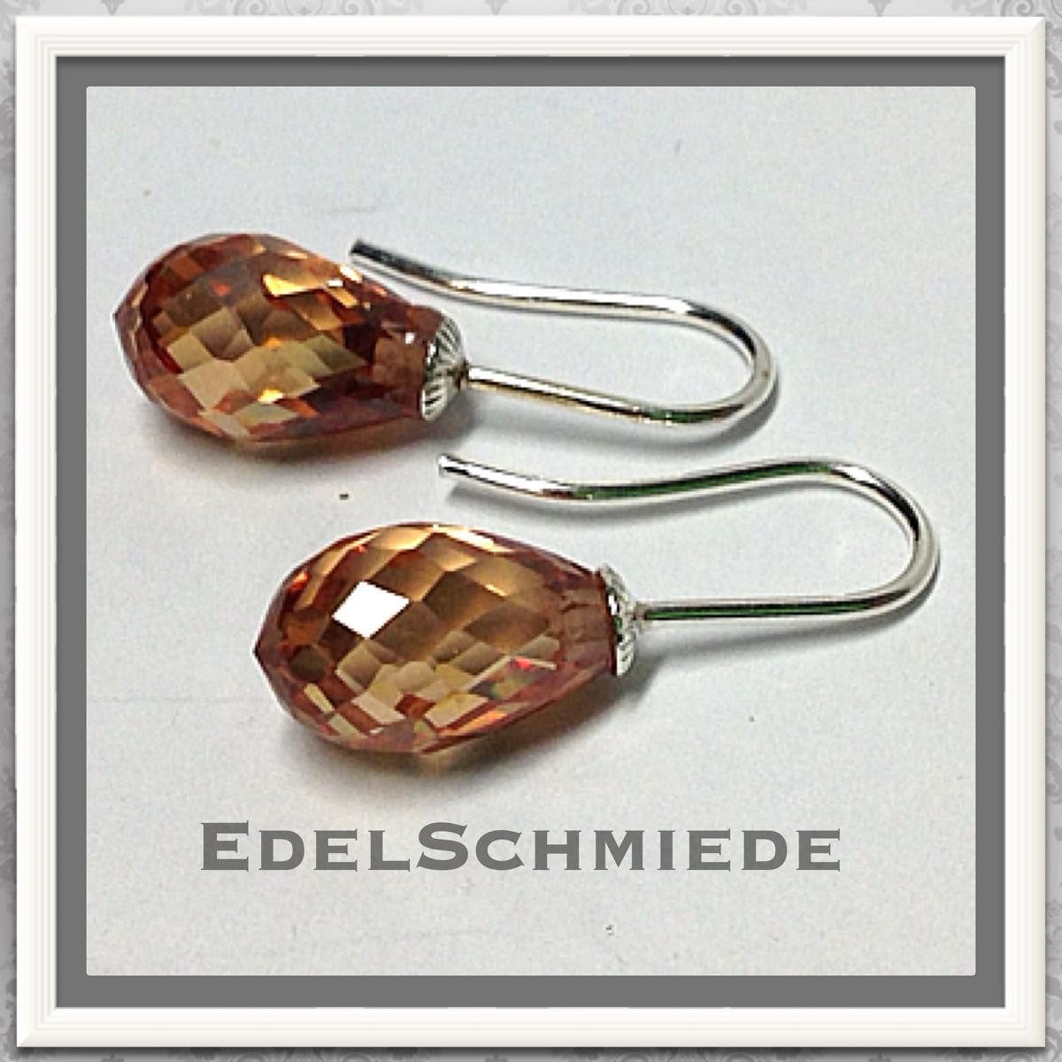 Paar Ohrhänger Edelschmiede925 Ohrhänger 925 Silber mit tropfenförm. Zirk. beige
